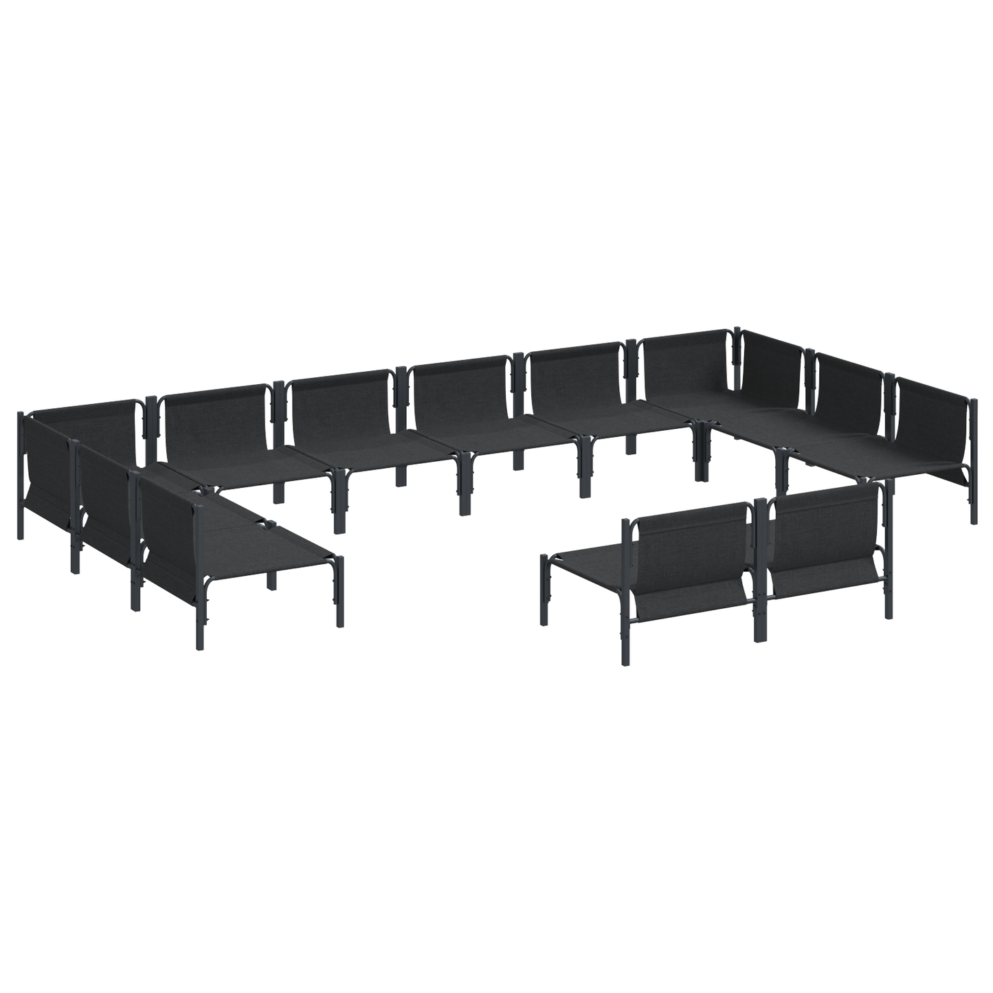 Hagesofa Set med pute 12 pcs Svart Stål