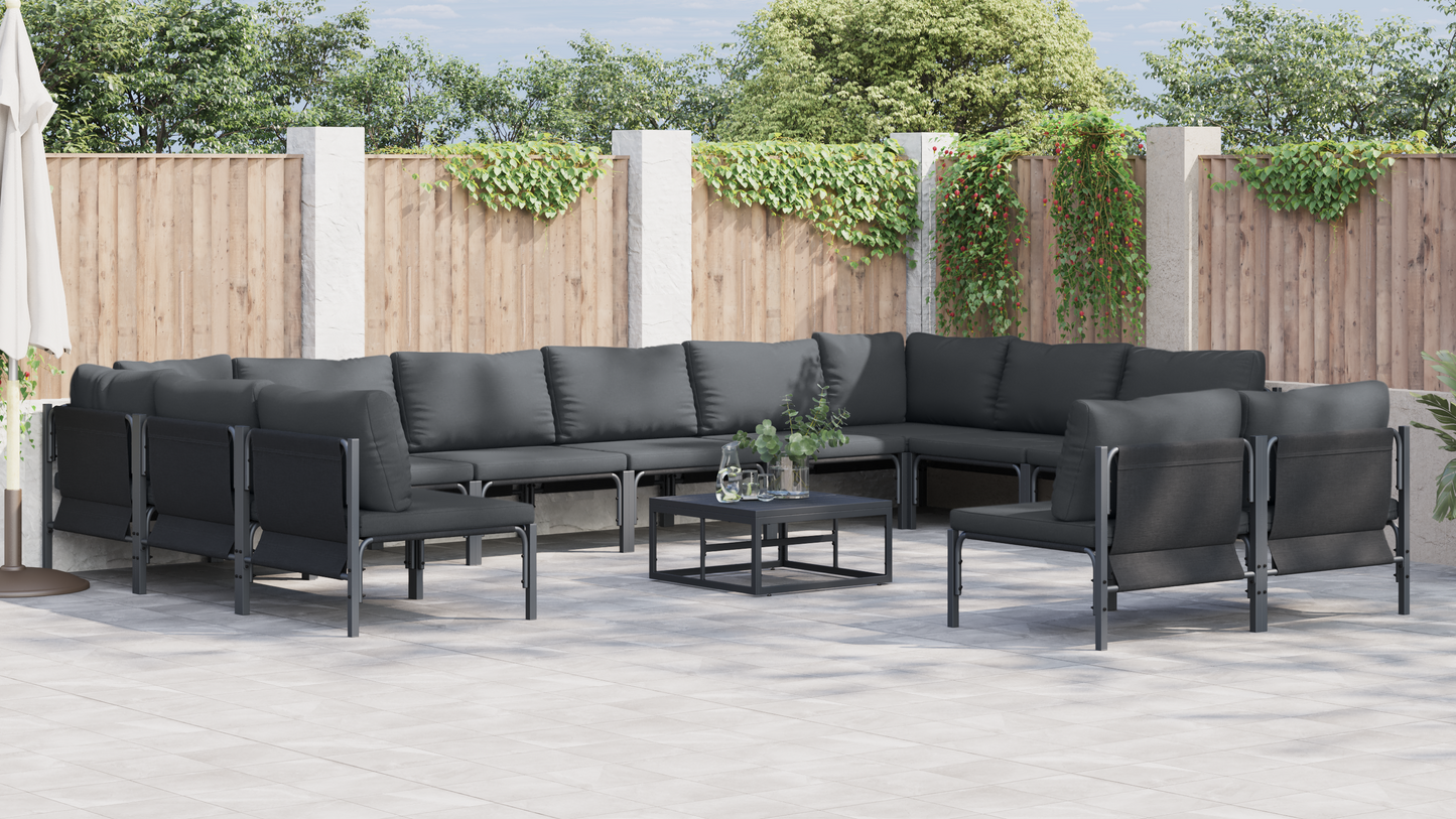 Hagesofa Set med pute 12 pcs Svart Stål