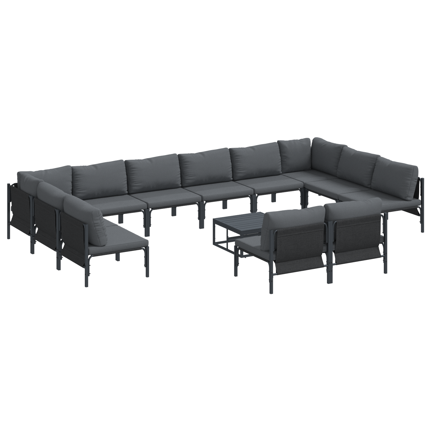 Hagesofa Set med pute 13 pcs Svart Stål