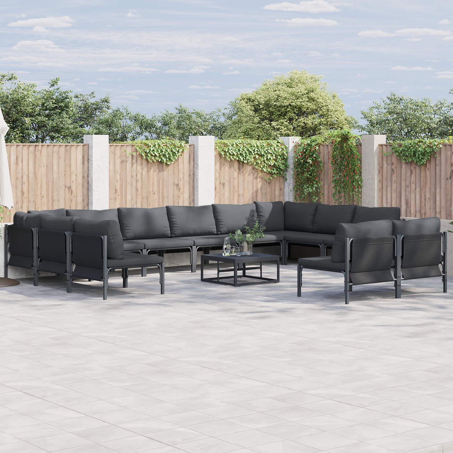 Hagesofa Set med pute 13 pcs Svart Stål