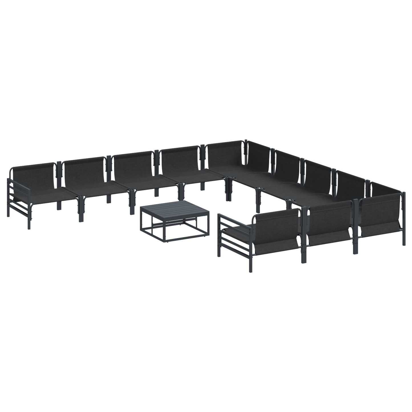 Hagesofa Set med pute 12 pcs Svart Stål
