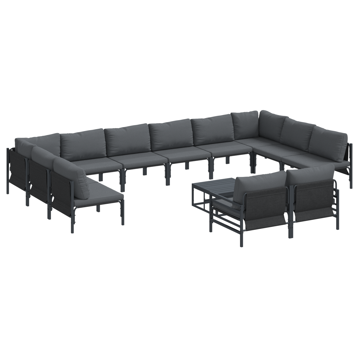 Hagesofa Set med pute 13 pcs Svart Stål