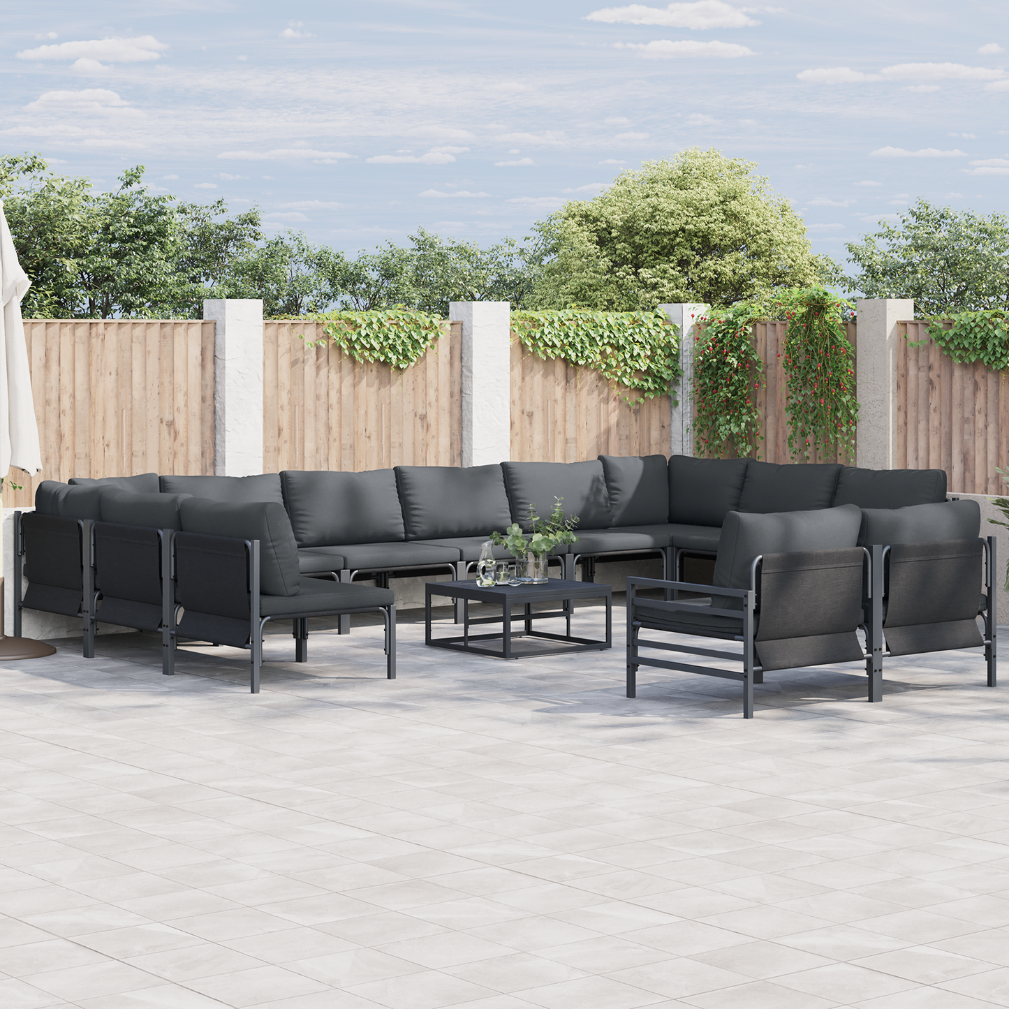 Hagesofa Set med pute 13 pcs Svart Stål