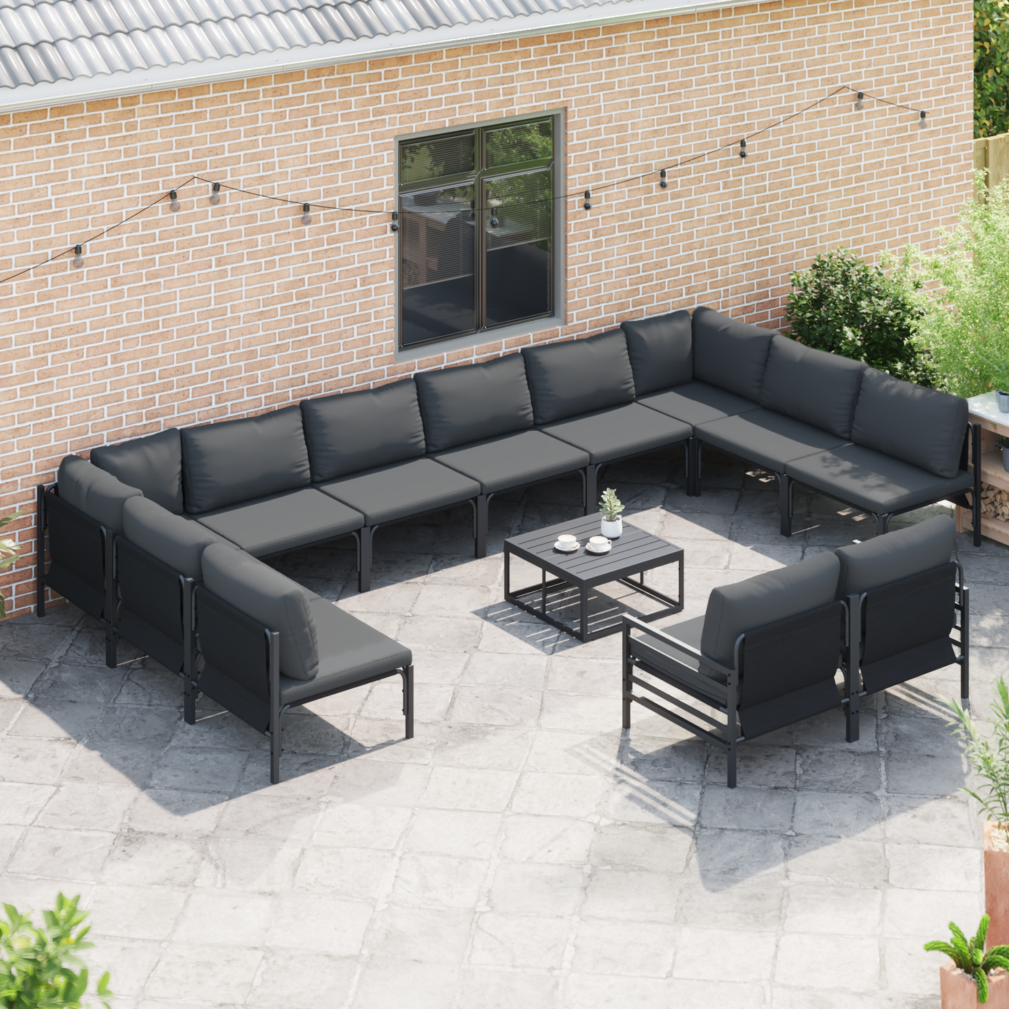 Hagesofa Set med pute 13 pcs Svart Stål