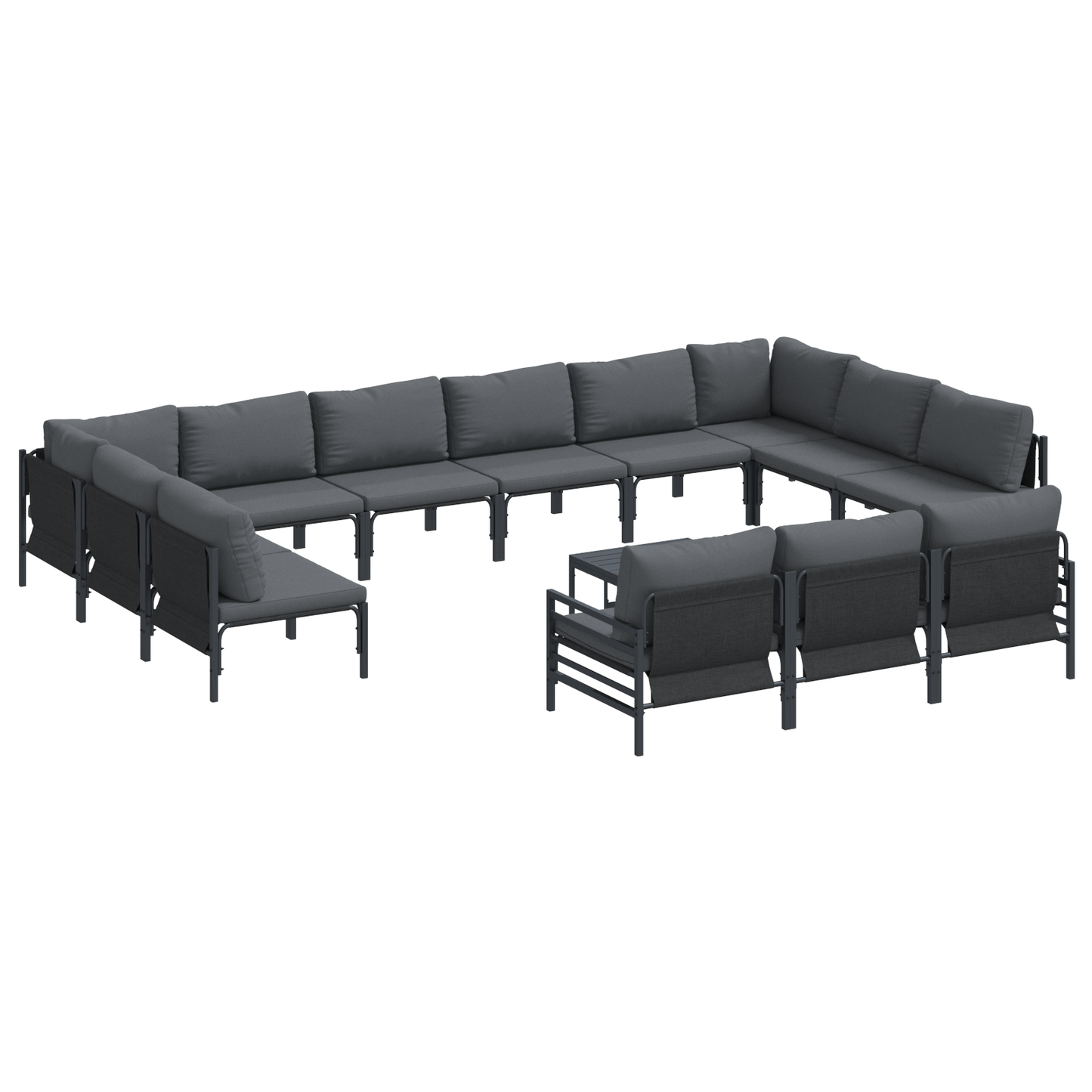 Hagesofa Set med pute 14 pcs Svart Stål