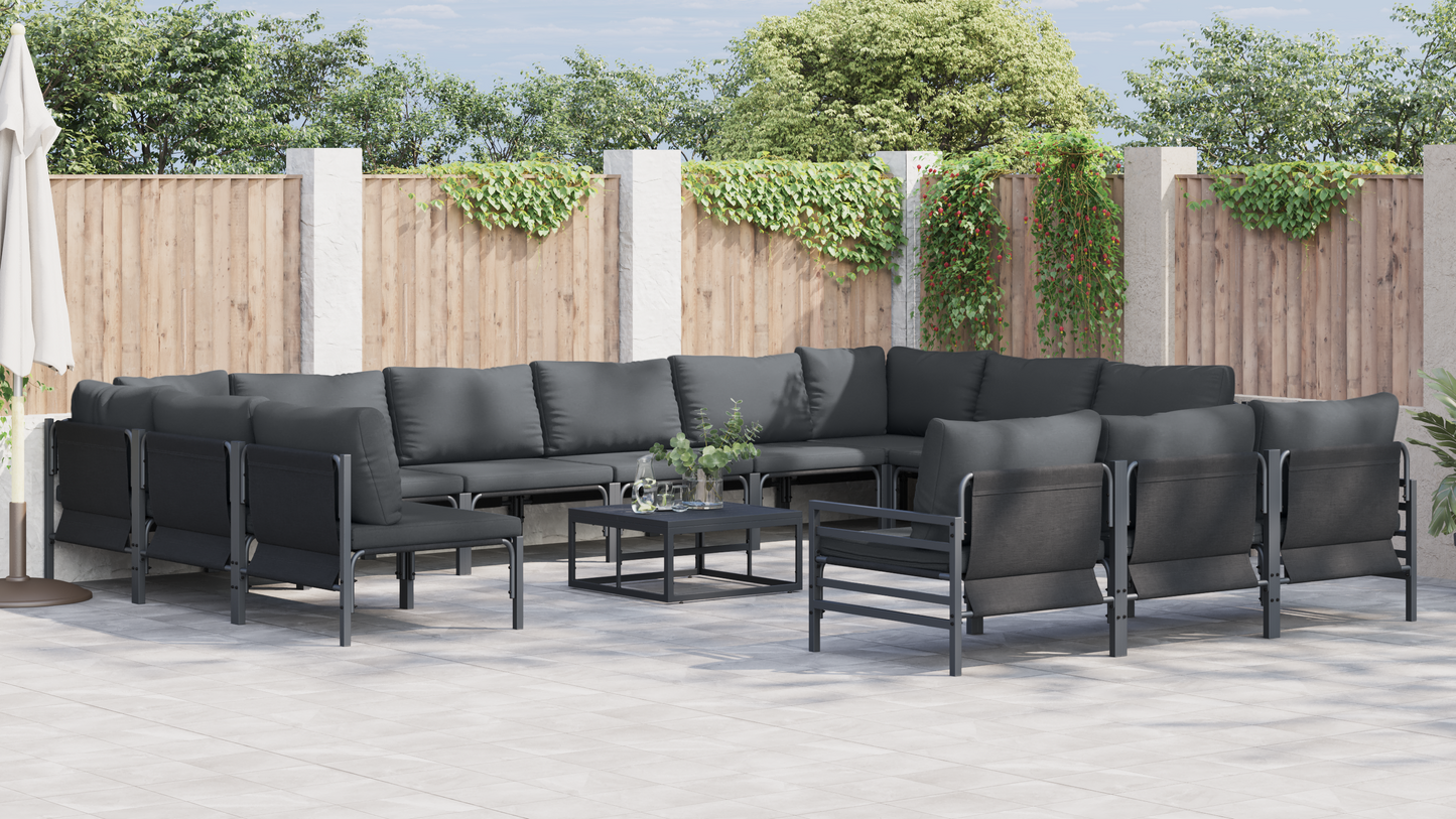 Hagesofa Set med pute 14 pcs Svart Stål