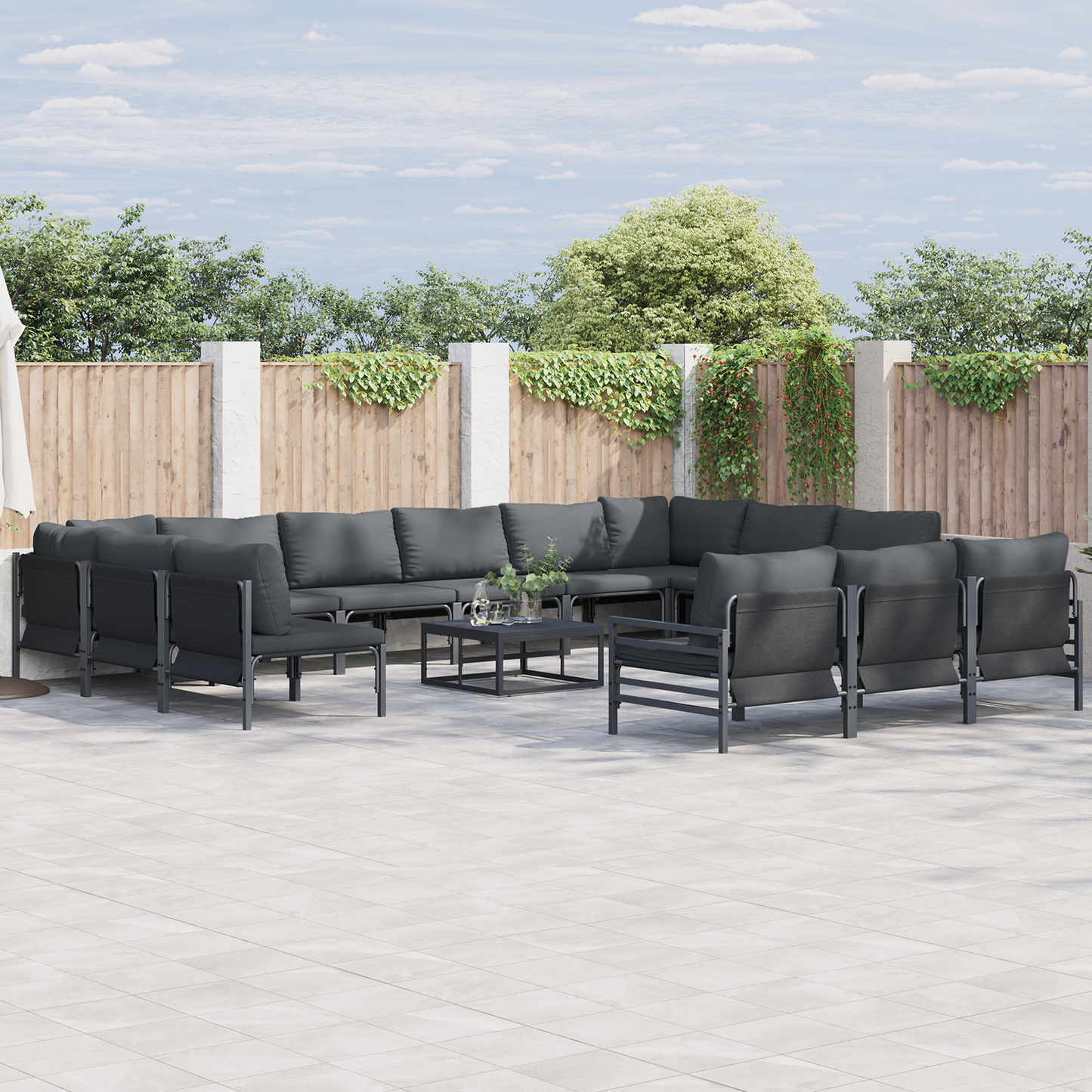 Hagesofa Set med pute 14 pcs Svart Stål