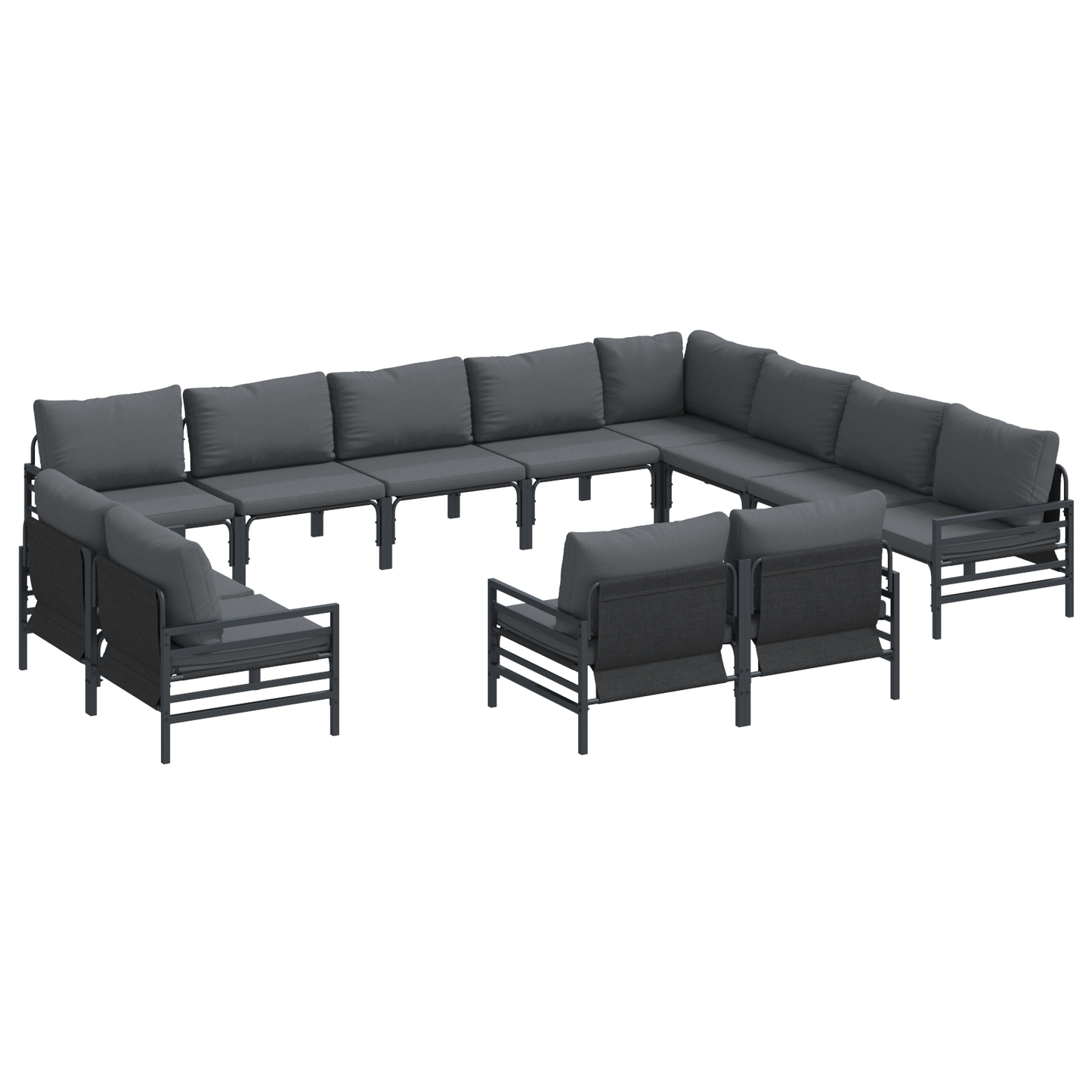 Hagesofa Set med pute 12 pcs Svart Stål