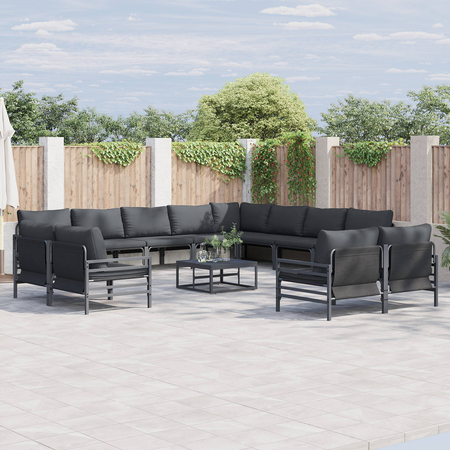 Hagesofa Set med pute 12 pcs Svart Stål