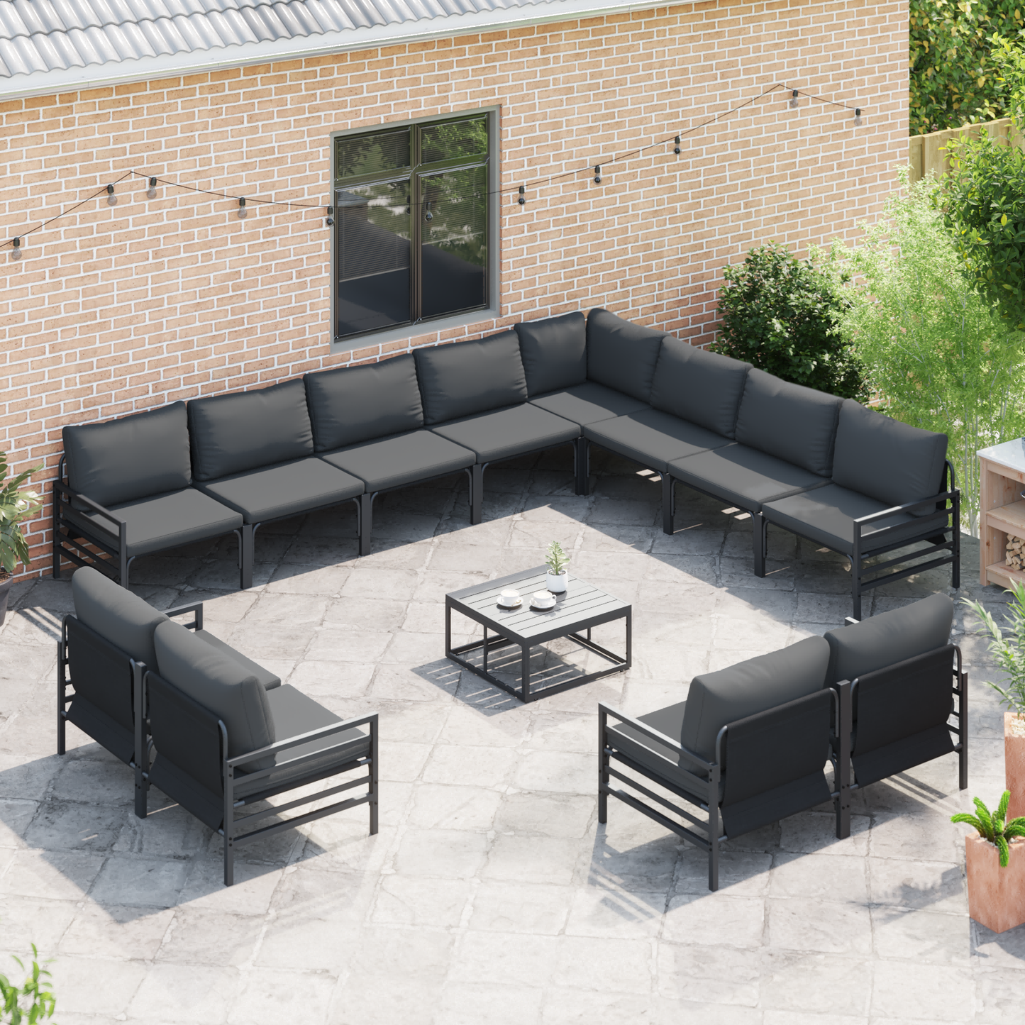 Hagesofa Set med pute 12 pcs Svart Stål