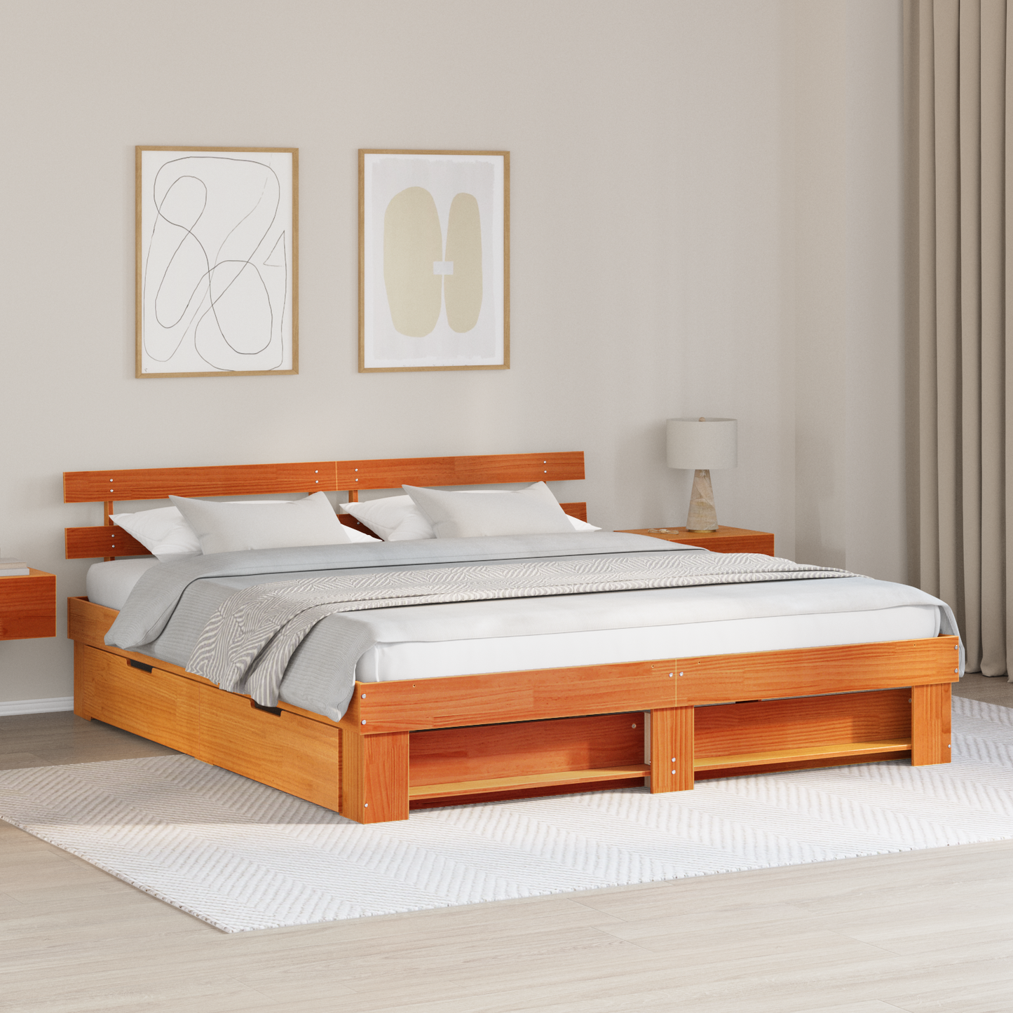 Sengestamme med hodegjerde Vokset Brun 200 x 200 cm Massiv furu