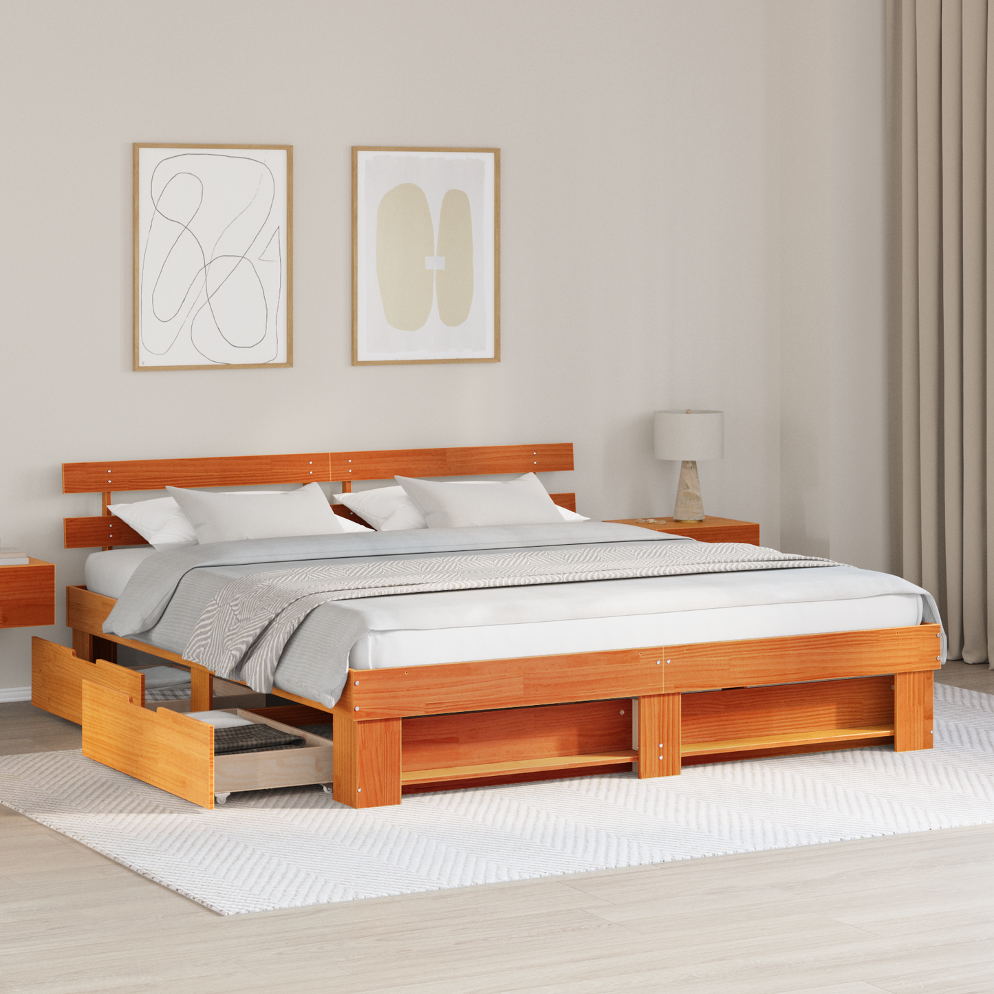 Sengestamme med hodegjerde Vokset Brun 200 x 200 cm Massiv furu