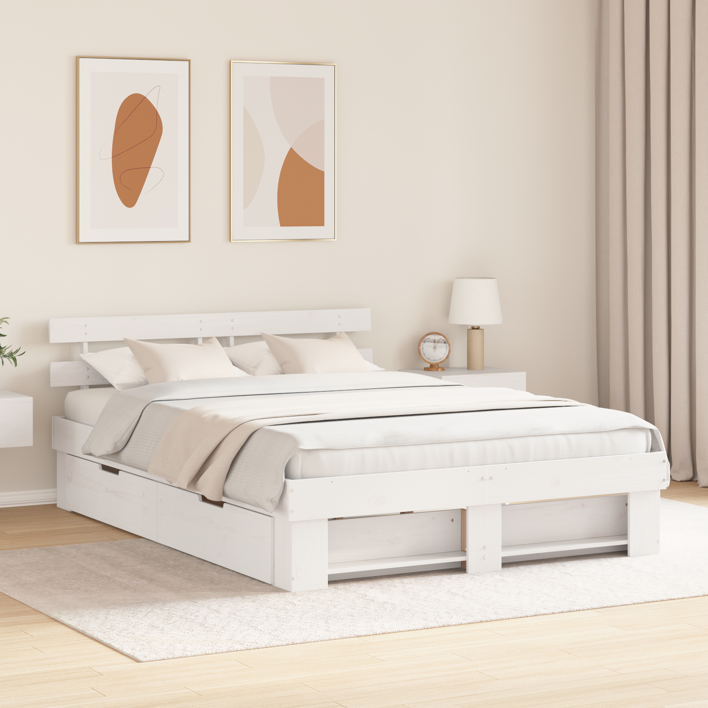 Sengestamme med hodegjerde Hvit 150 x 200 cm Massiv furu