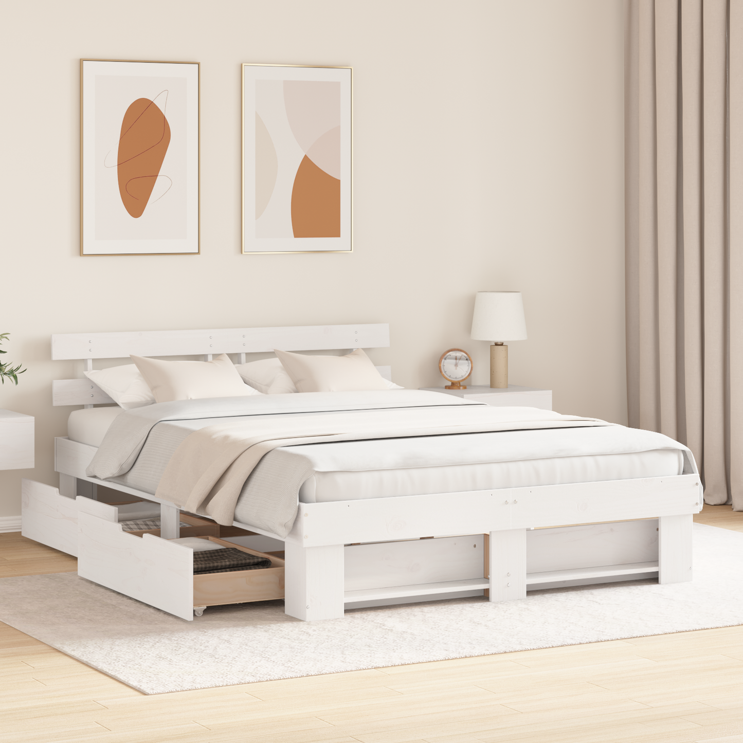 Sengestamme med hodegjerde Hvit 150 x 200 cm Massiv furu