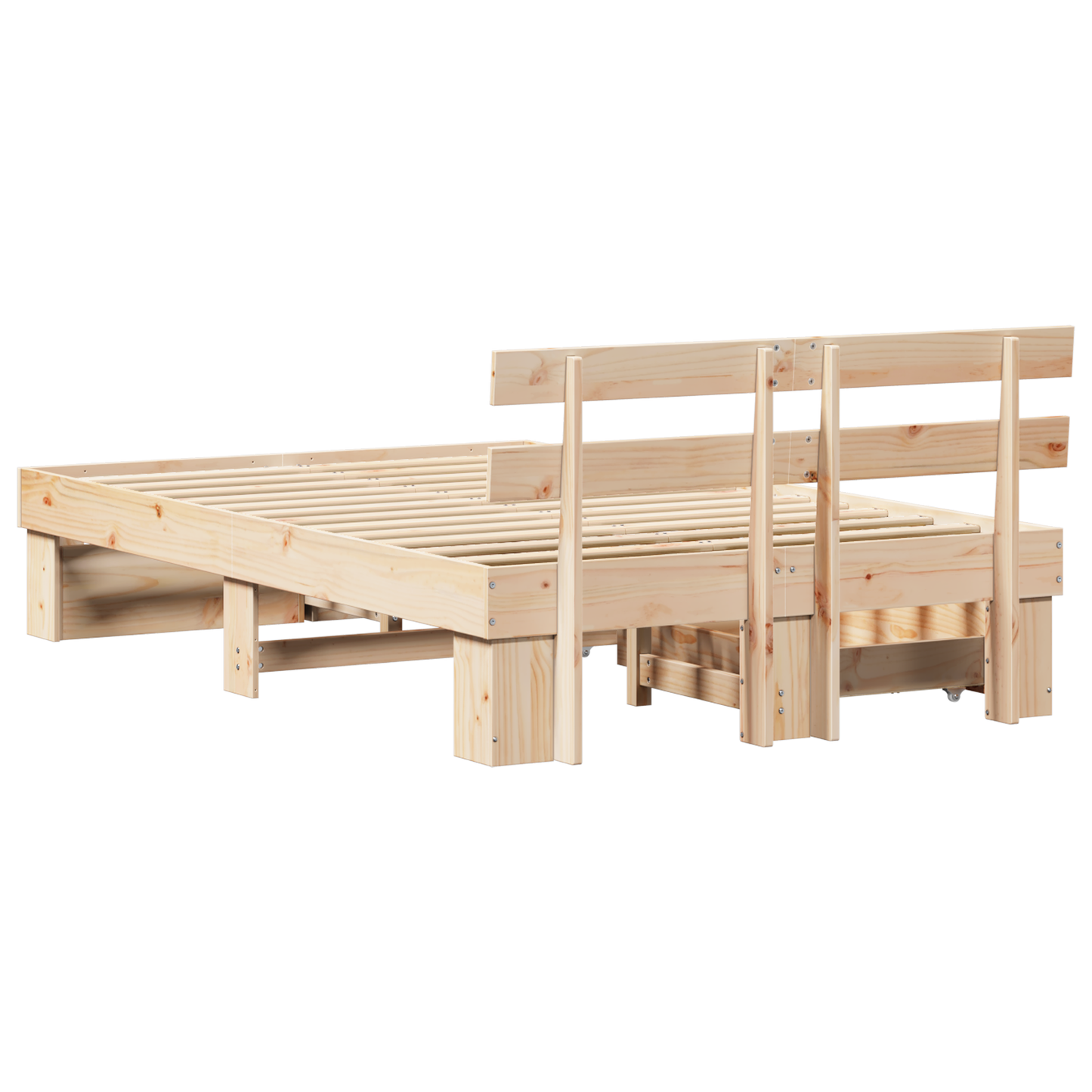 Sengestamme med hodegjerde Brun 135 x 190 cm Massiv furu