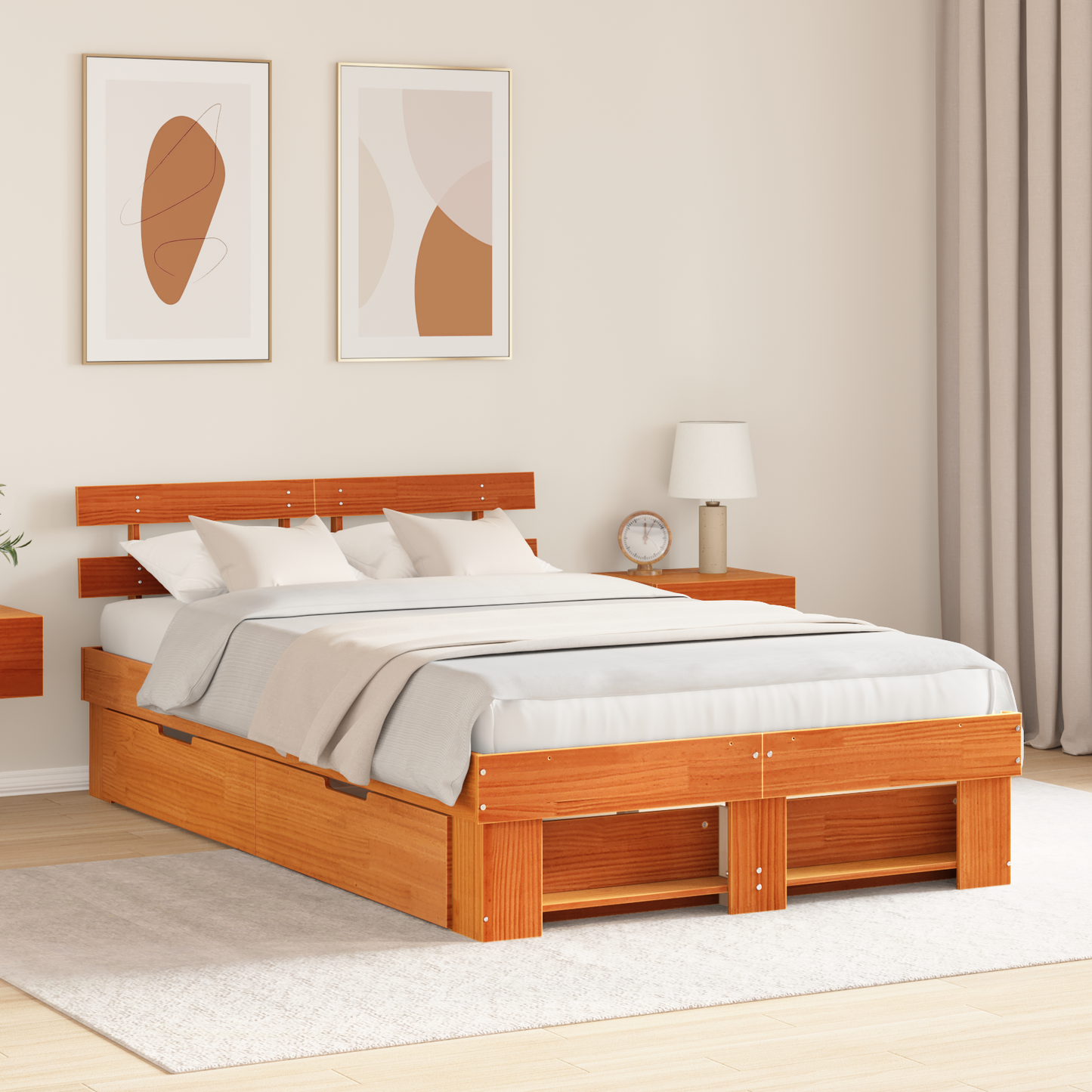 Sengestamme med hodegjerde Vokset Brun 135 x 190 cm Massiv furu