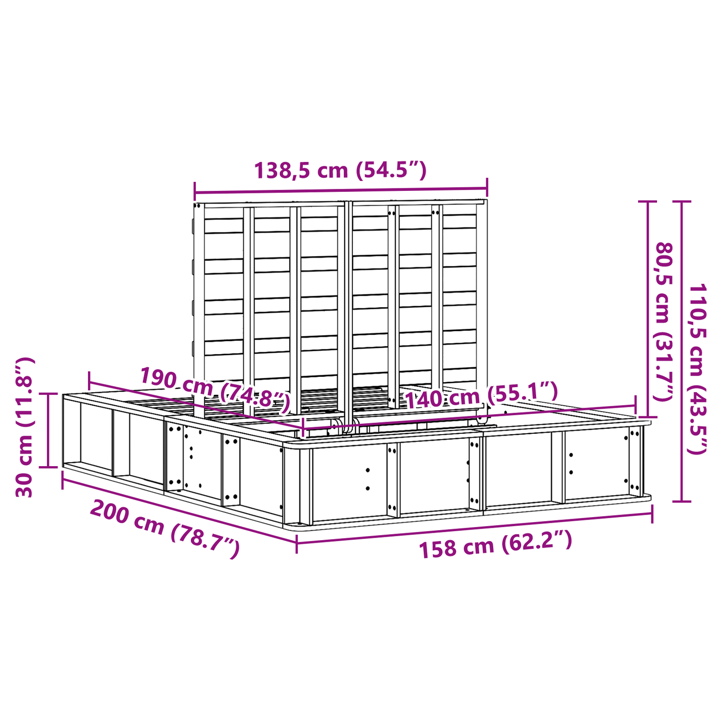 Sengestamme Brun 140 x 190 cm Massiv furu