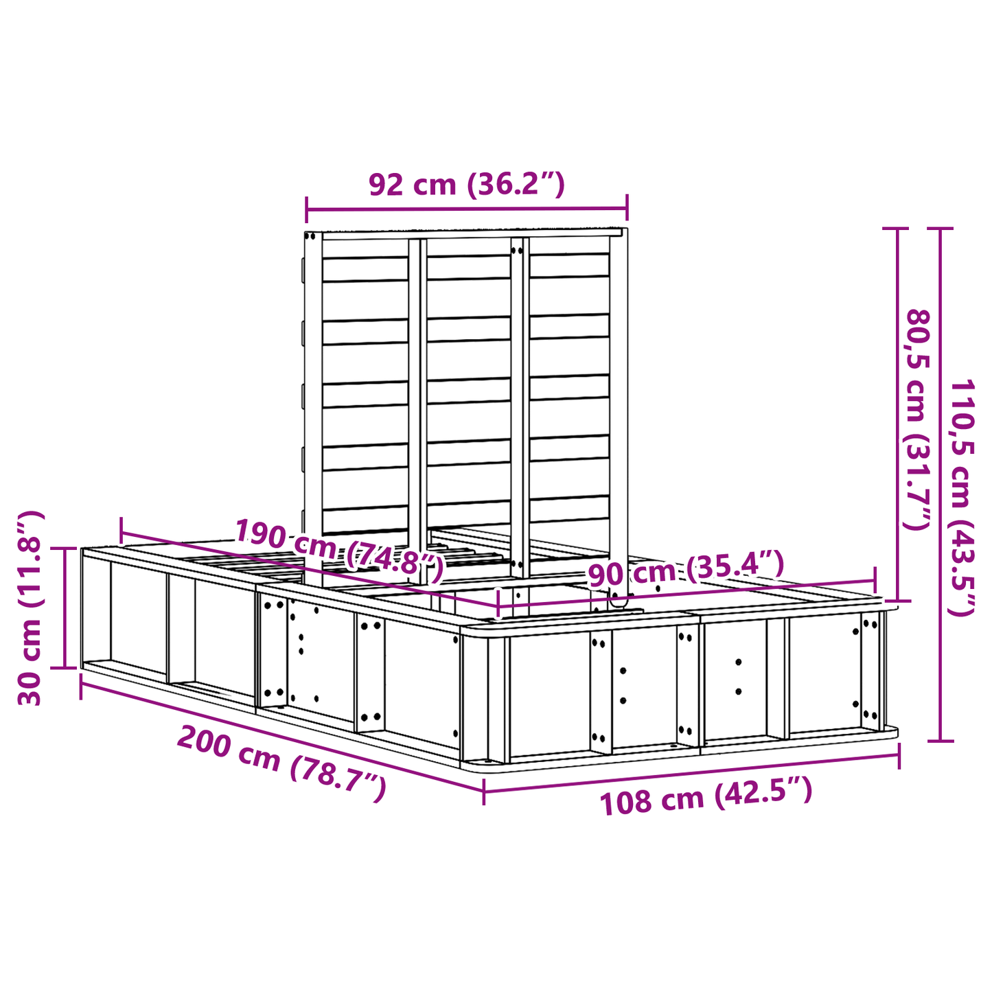 Sengestamme Hvit 90 x 190 cm Massiv furu