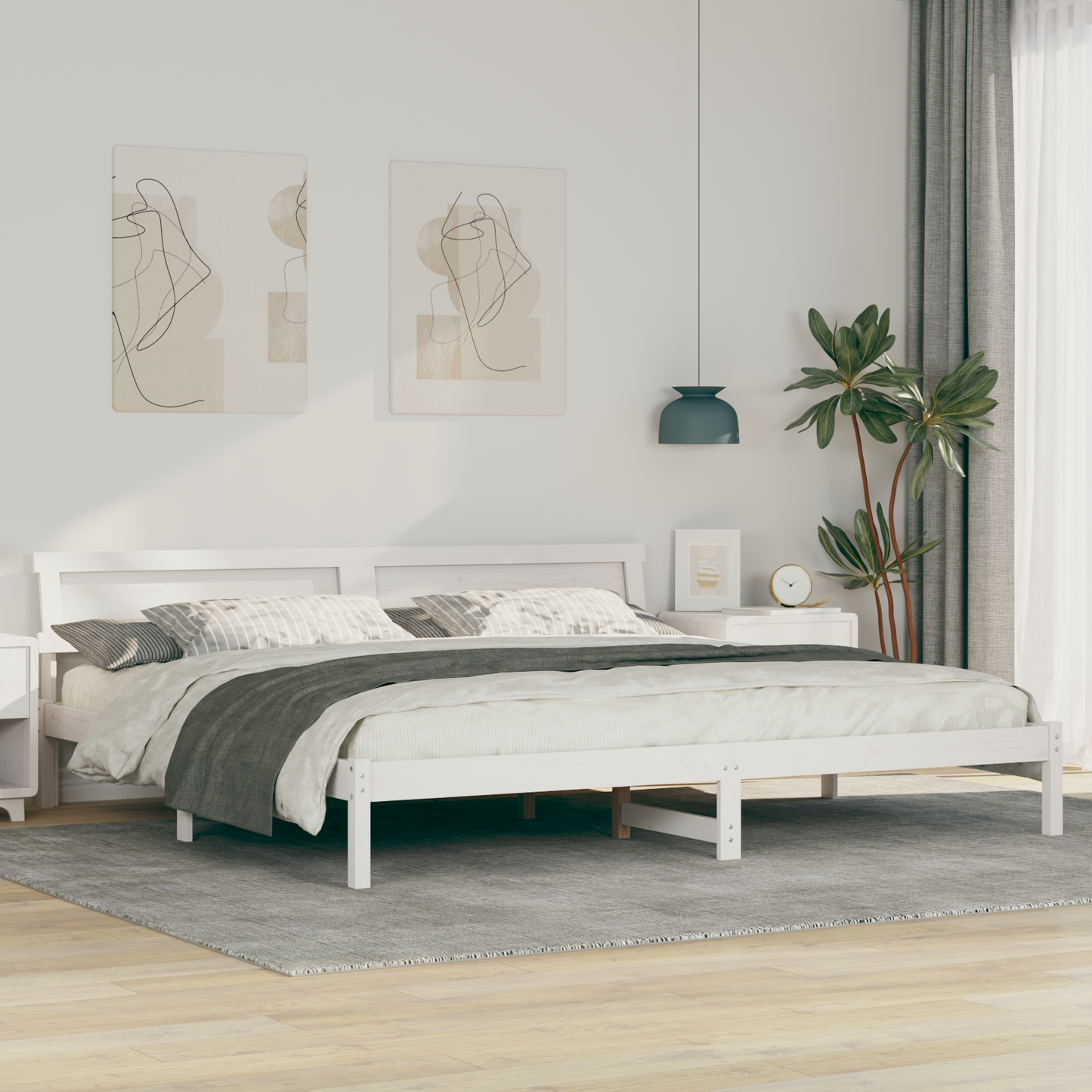 Sengestamme med hodegjerde Hvit 200 x 200 cm Massiv furu