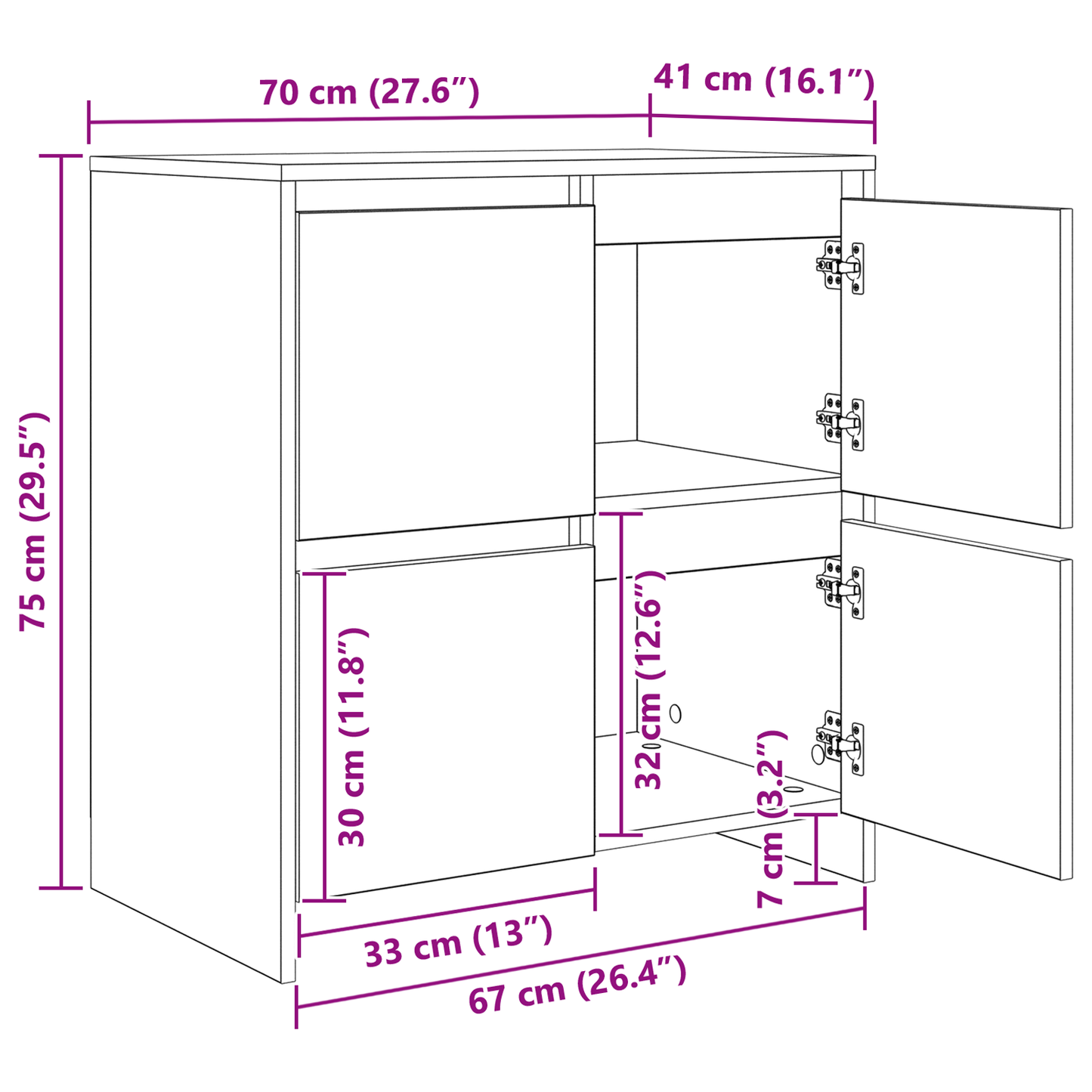 Serviesskap 2 pcs Svart Eik 70 x 41 x 75 cm Konstruert tre
