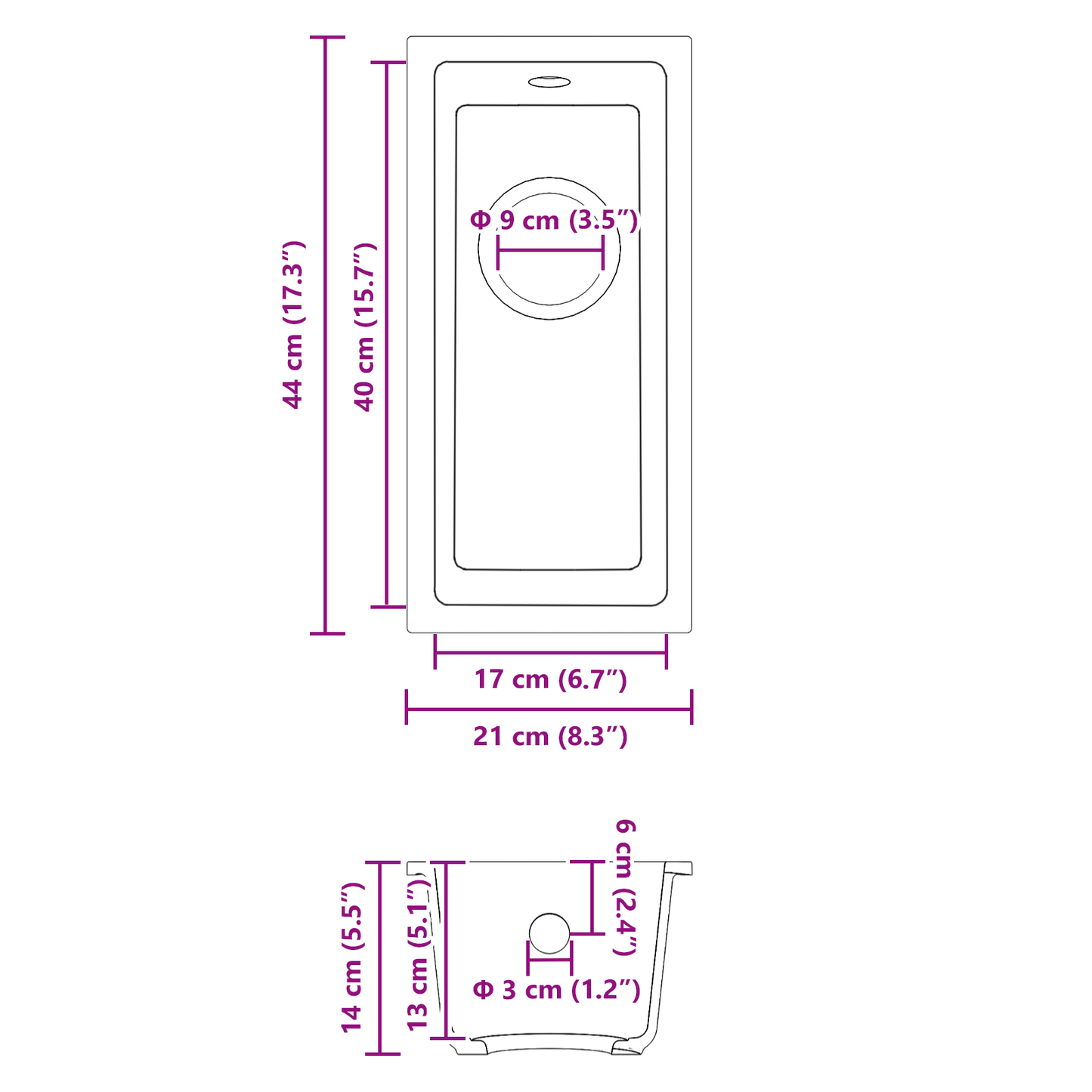 Kjøkkenvask Hvit 21 x 44 x 14 cm Granitt