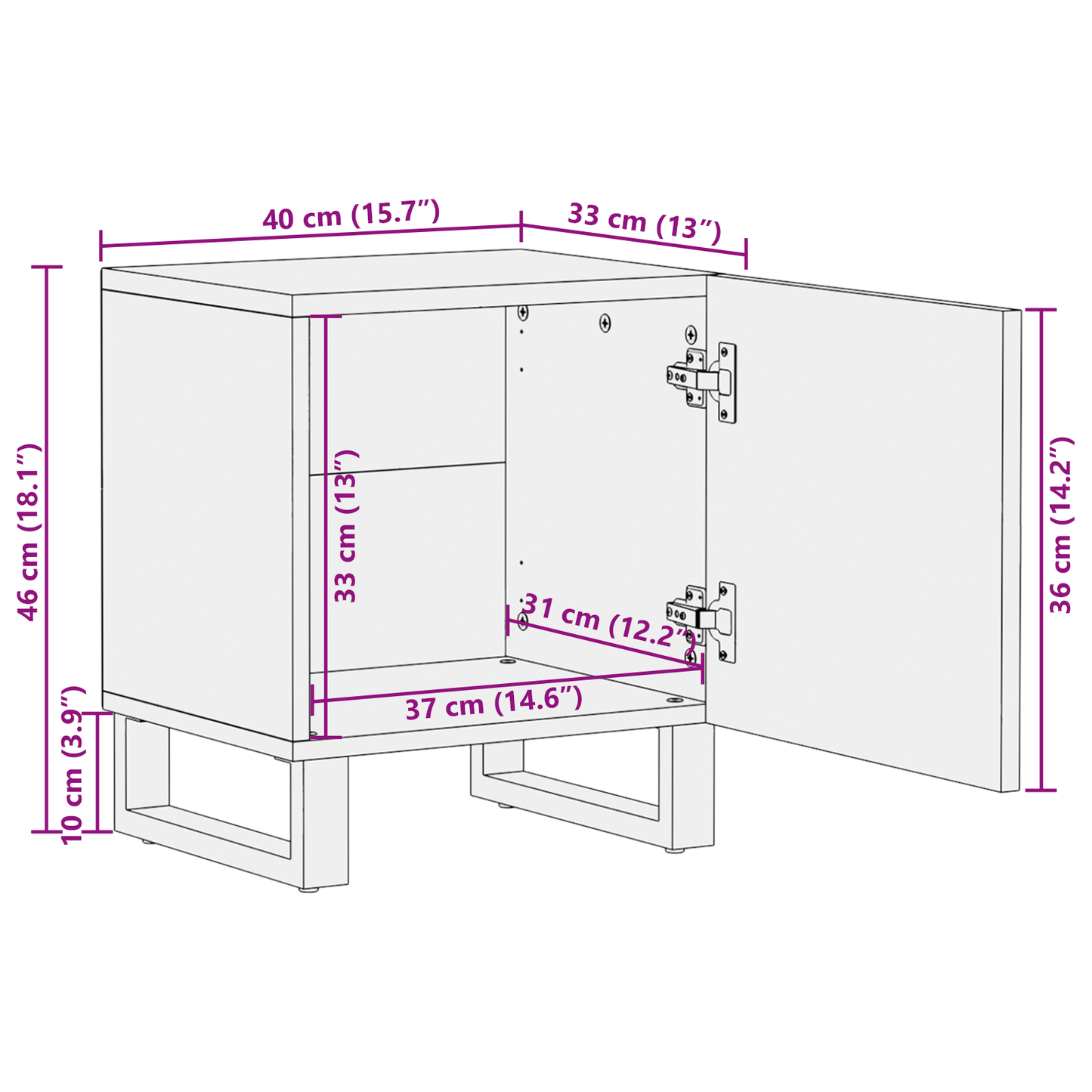 Nattbordskap 2 pcs Naturlig 40 x 33 x 46 cm Konstruert tre