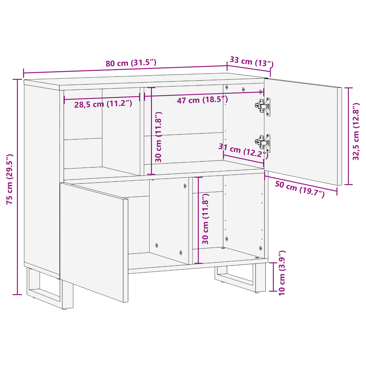 Sideboard Brun 80 x 33 x 75 cm heltre mango
