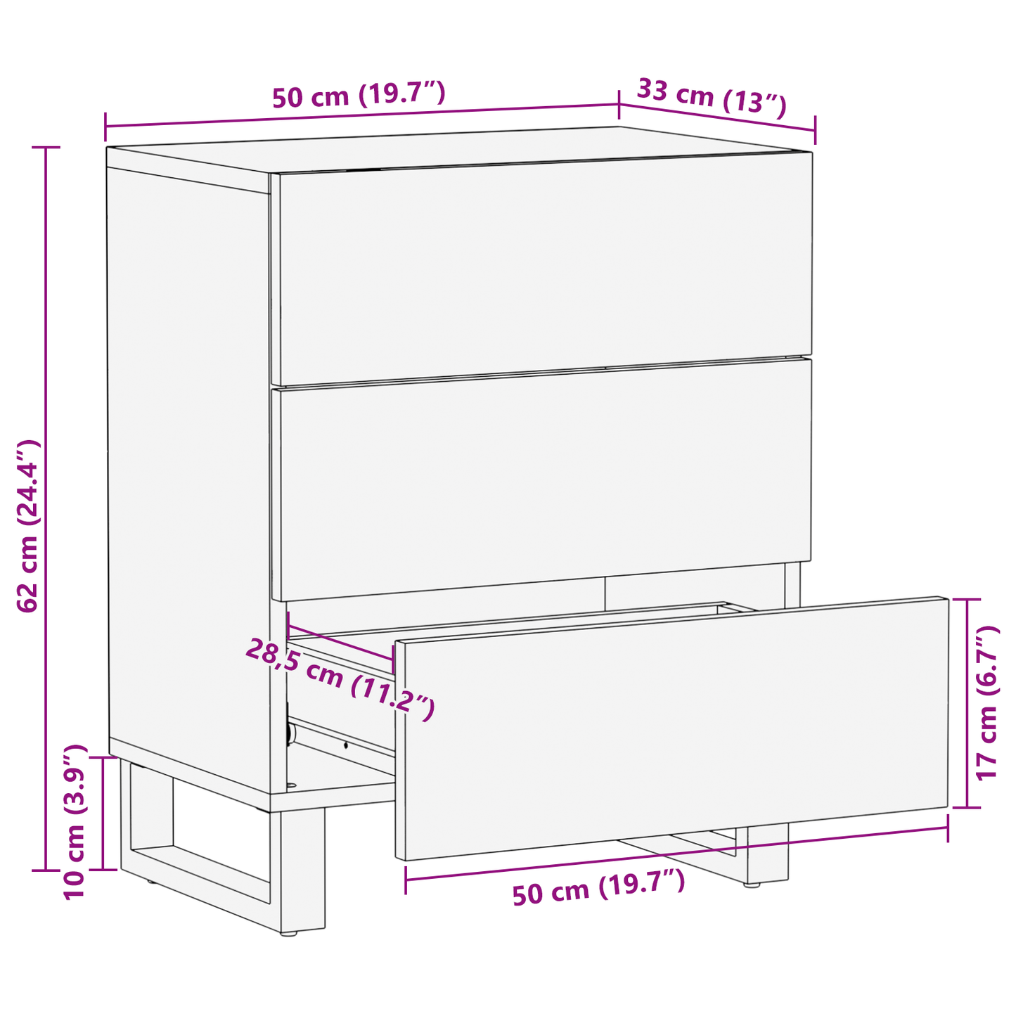 Nattbordskap Hvit 50 x 33 x 62 cm Konstruert tre