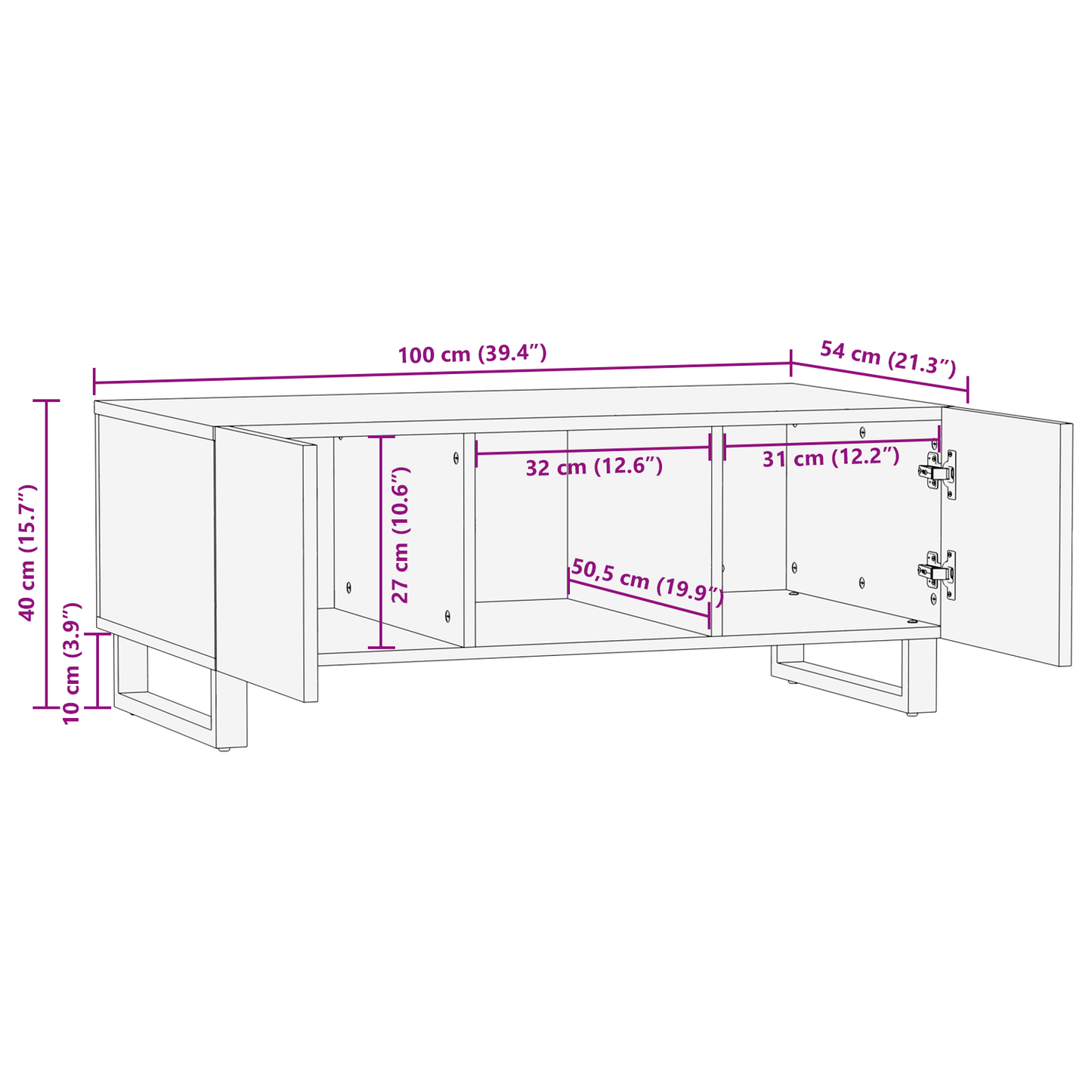 Kaffebord Hvit 100 x 54 x 40 cm Konstruert tre