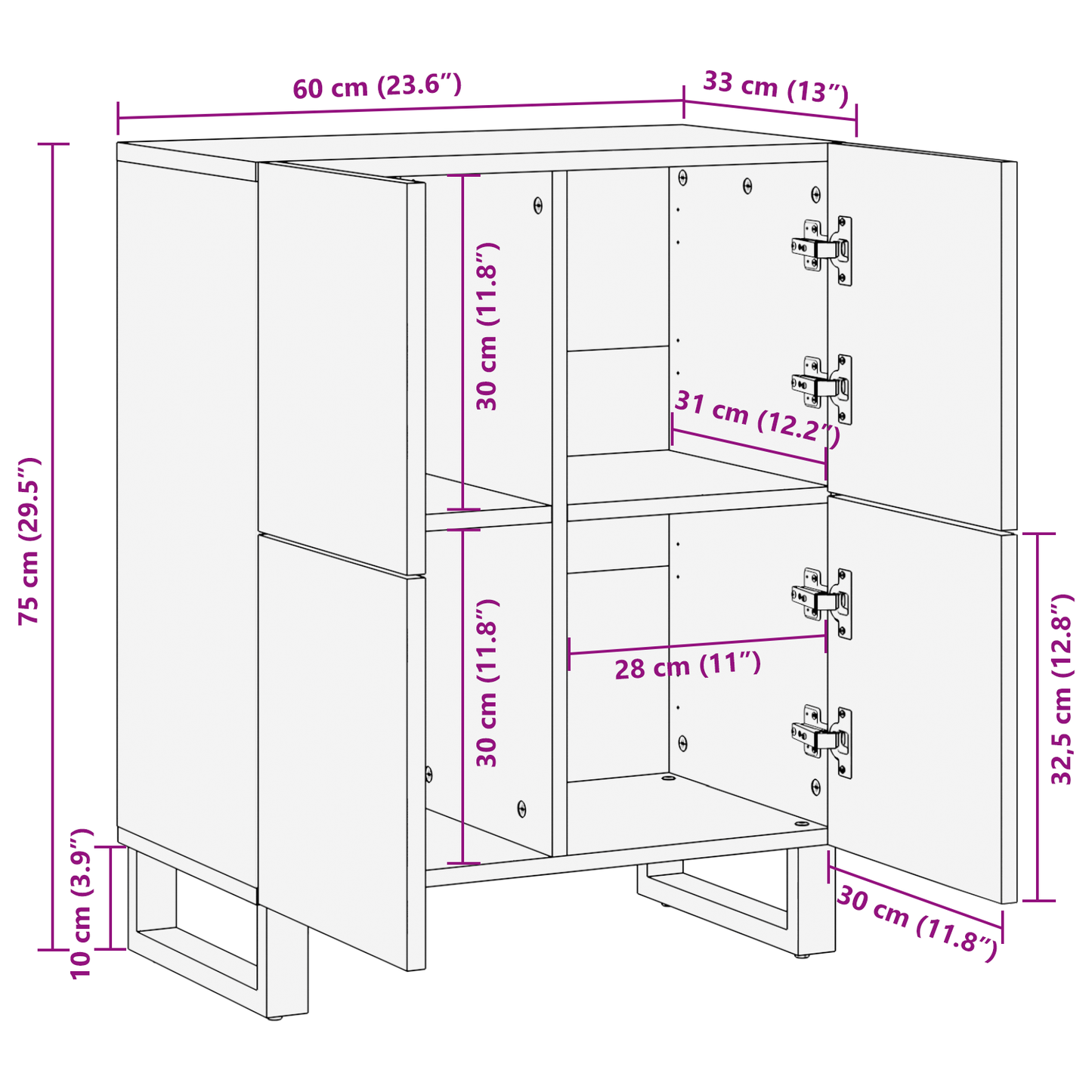 Medieoppbevaringsskap og -hyller Hvit og svart 60 x 33 x 75 cm