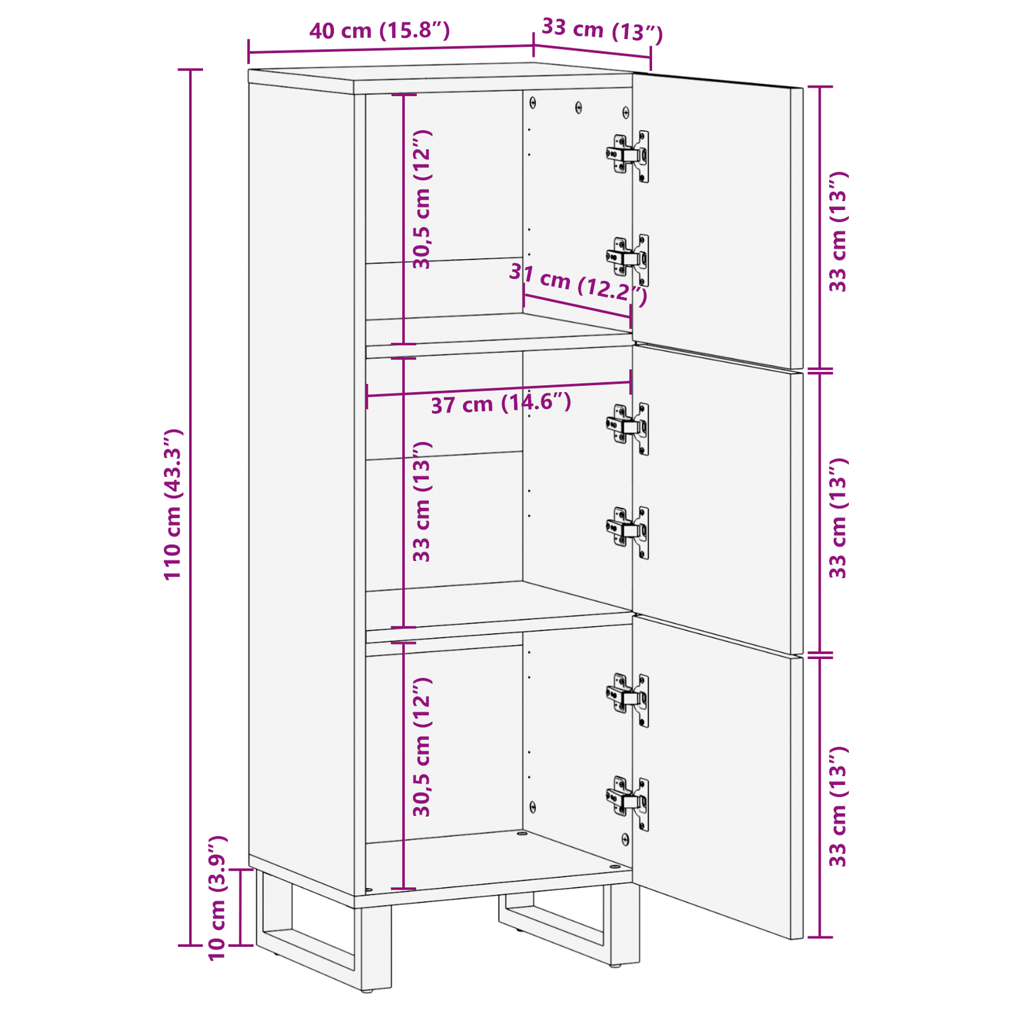 Highboard Brun 40 x 33 x 110 cm heltre mango