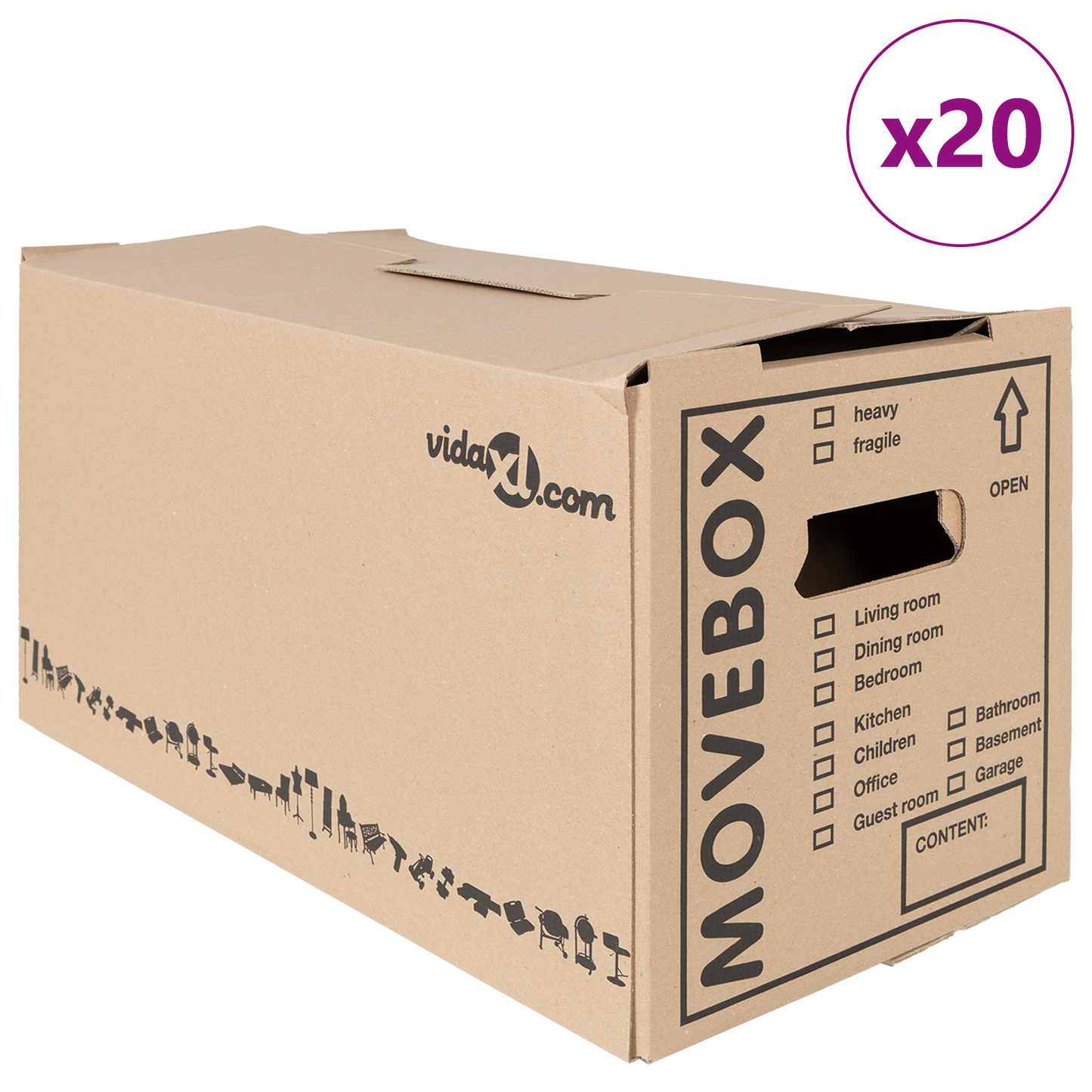 Flytteboks med lagring 20 pcs Naturlig 59 x 31,5 x 31,5 cm Papp