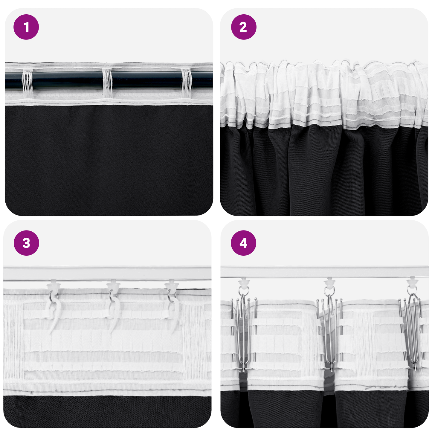 Mørkleggende Gardiner med Ringer 2 pcs Svart 260 x 140 cm