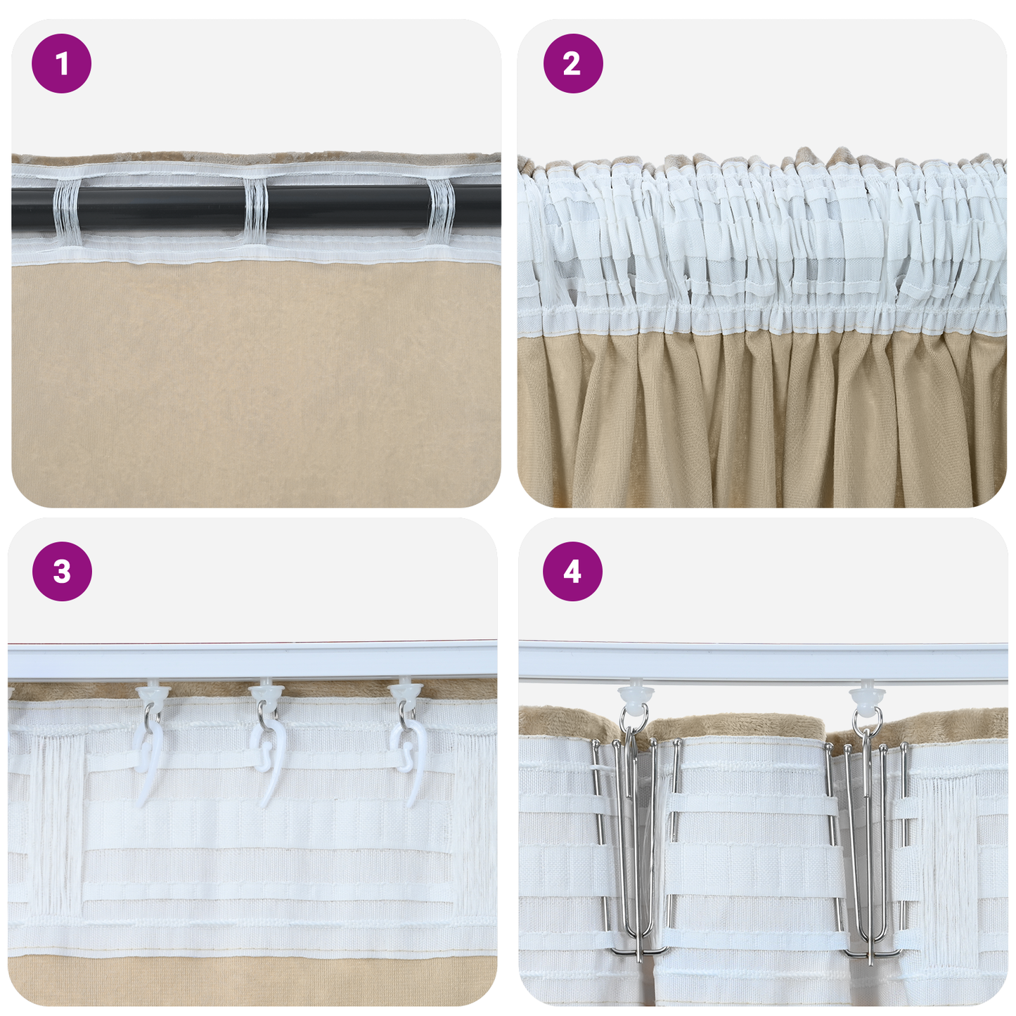 Fløyel Gardiner med gardiner 2 pcs Krem 260 x 140 cm Fløyel
