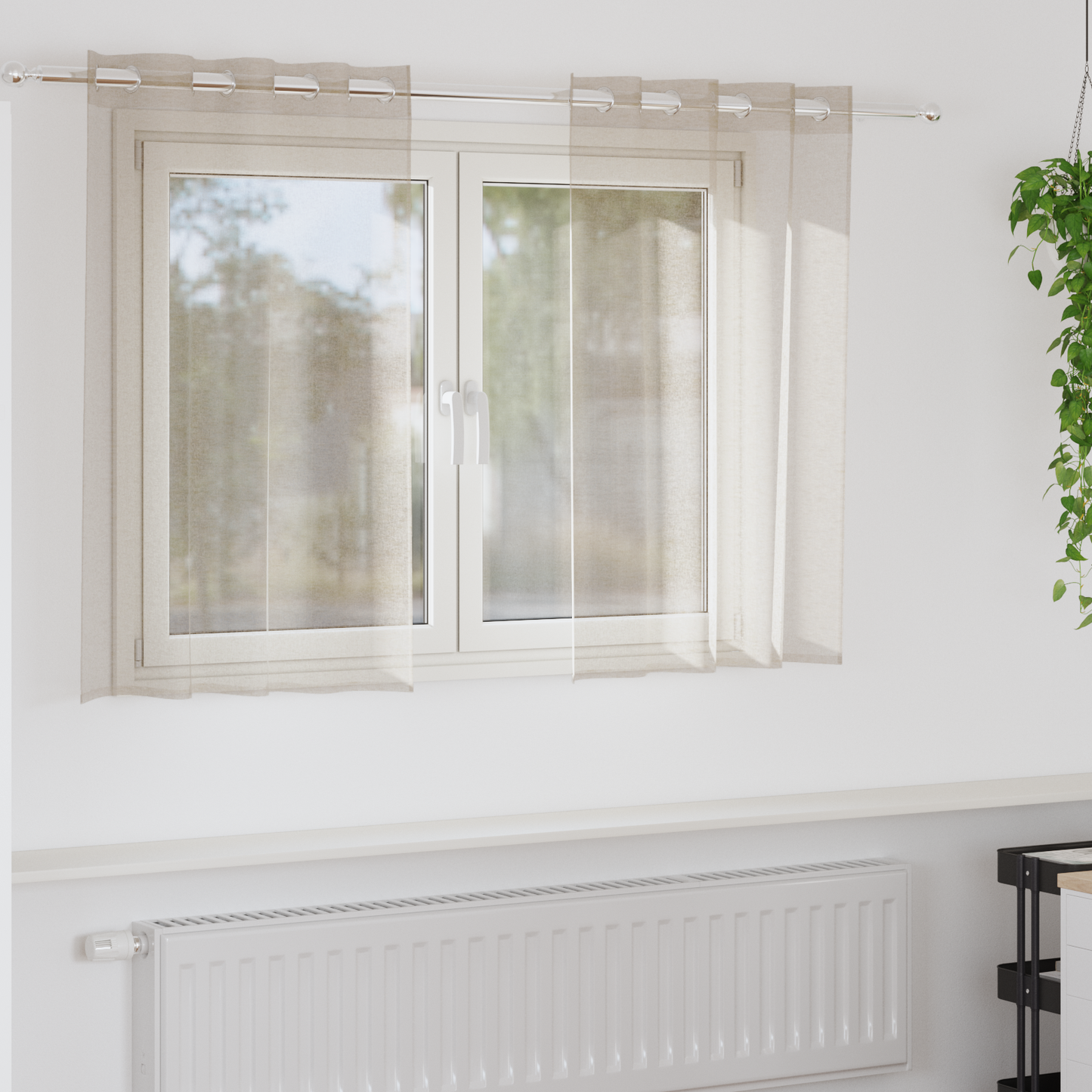 Voile Gardin med gardiner 2 pcs sand 140 x 140 cm Polyester