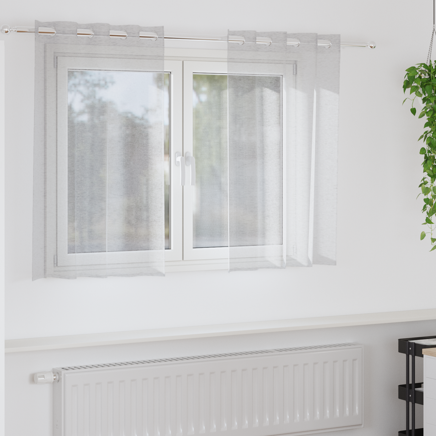 Voile Gardin med gardiner 2 pcs Lysegrå 140 x 140 cm Polyester