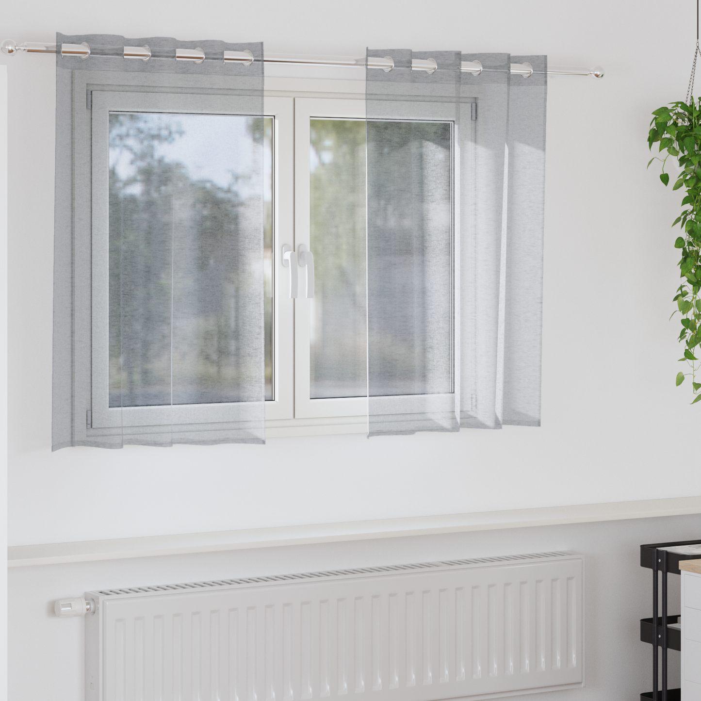 Voile Gardin med gardiner 2 pcs Mørkegrå 140 x 140 cm Polyester