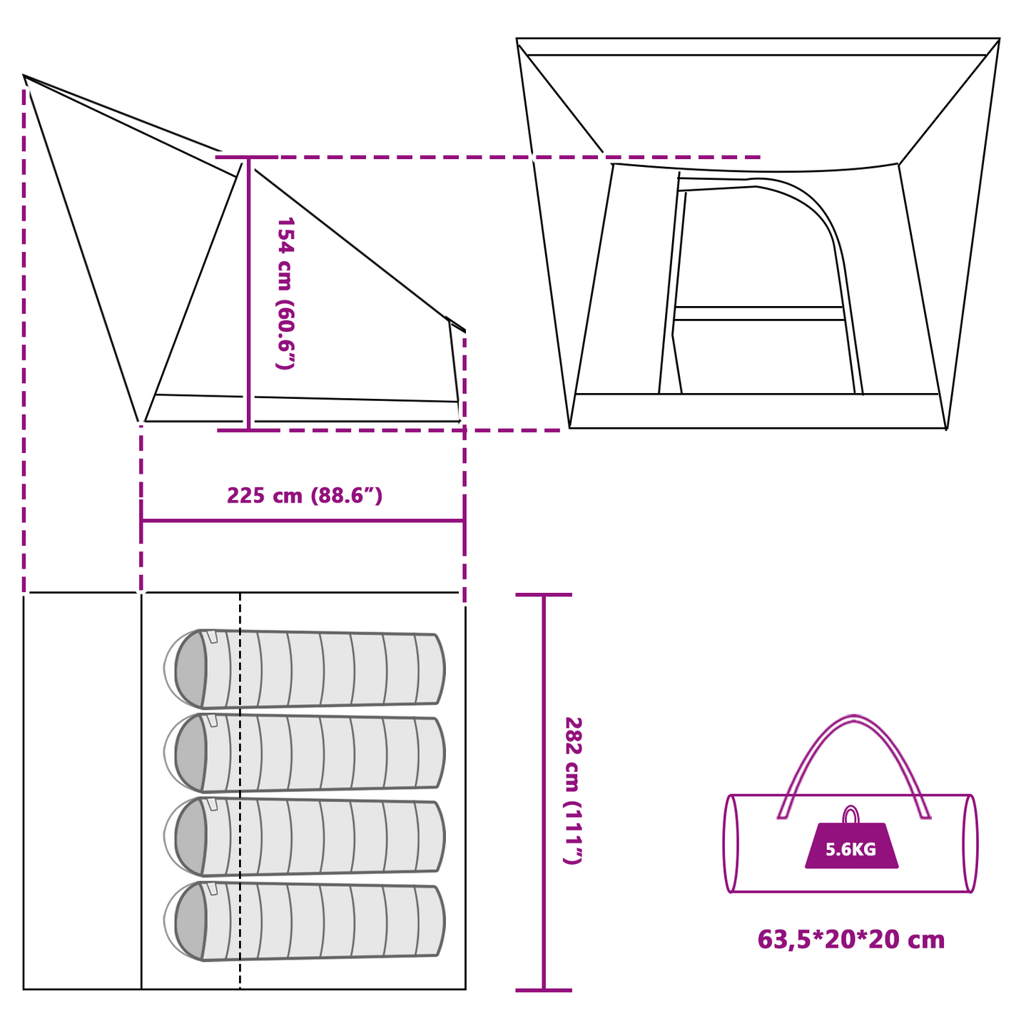 Camping Telt med tak med lagring grønn 282 x 225 x 154 cm taft