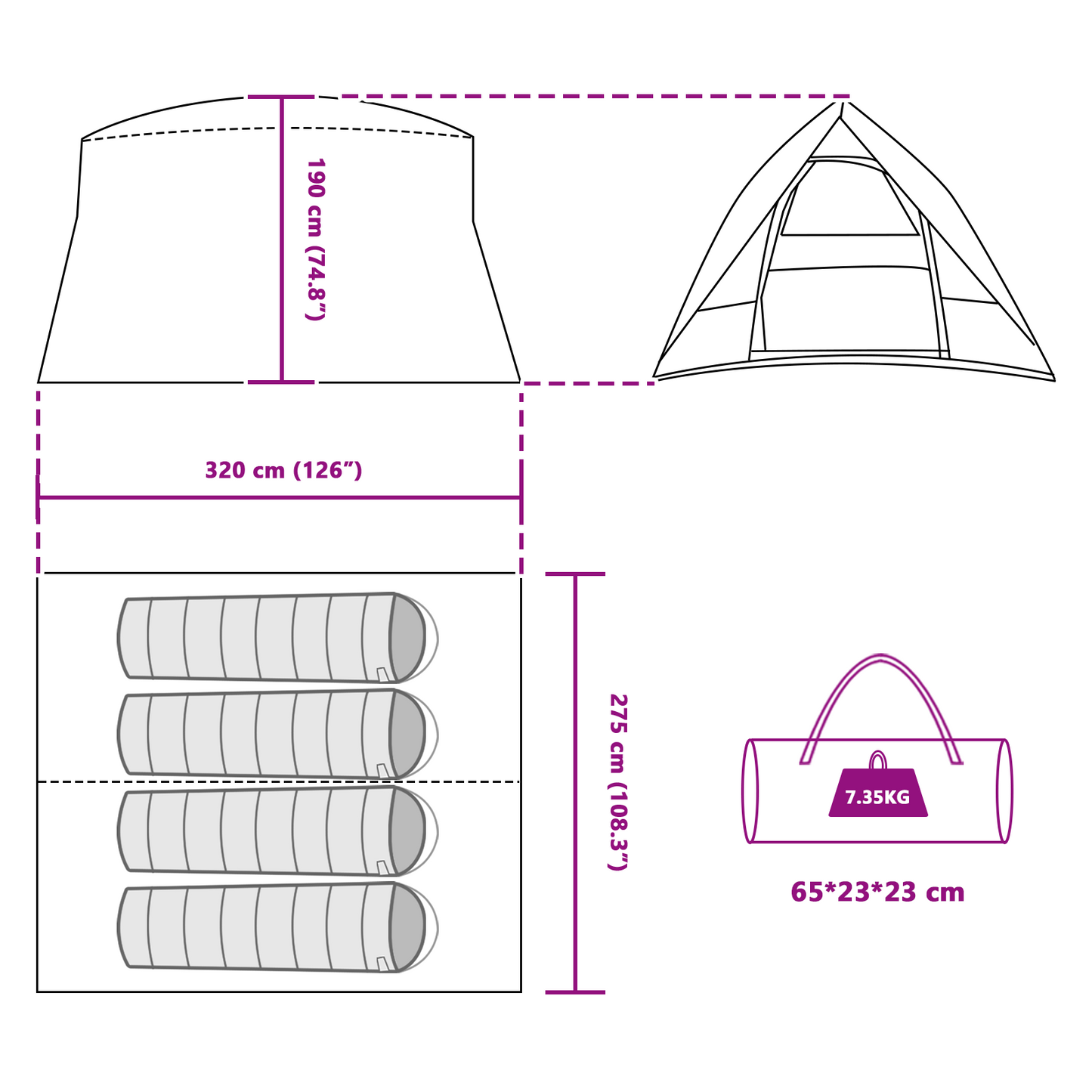 Camping Telt med tak med lagring Blå 320 x 275 x 190 cm taft