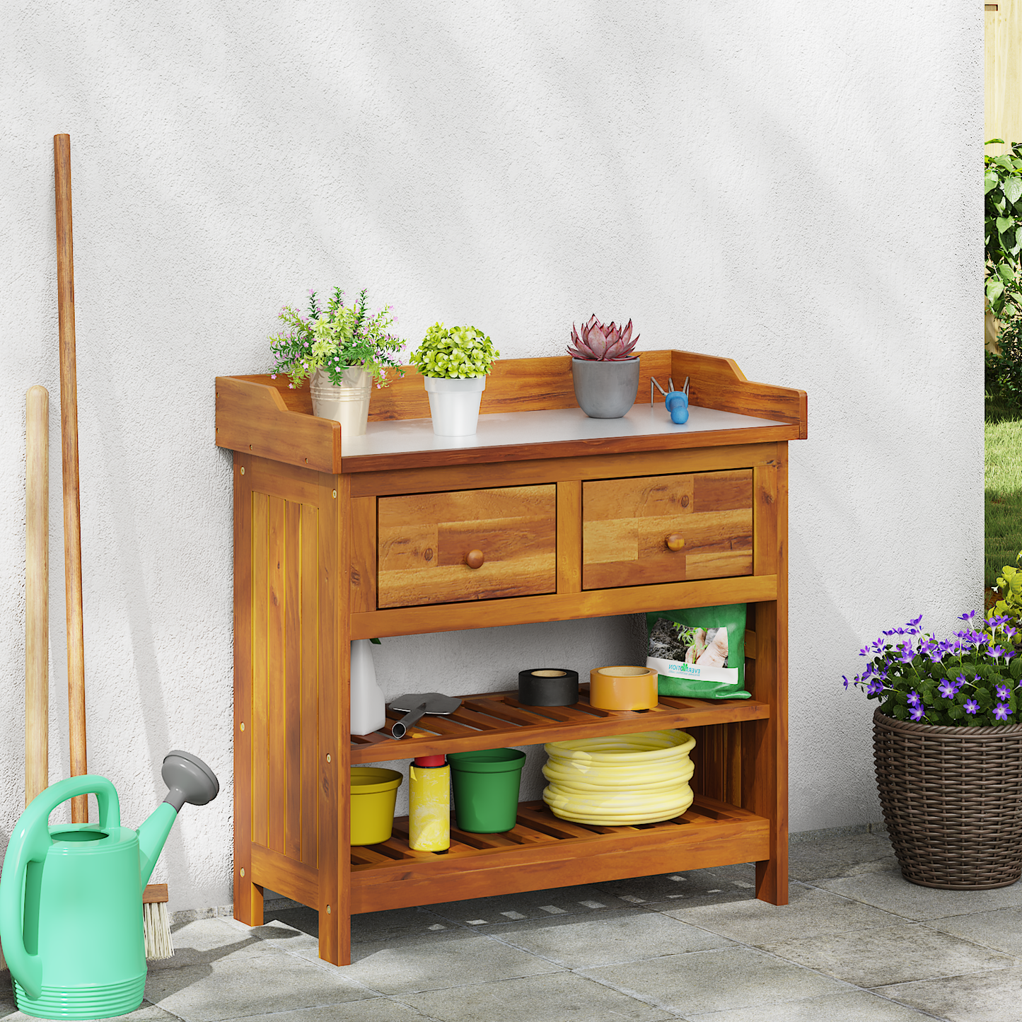 Hageskap med skuff Naturlig 78 x 36,5 x 78cm Solid akasietre