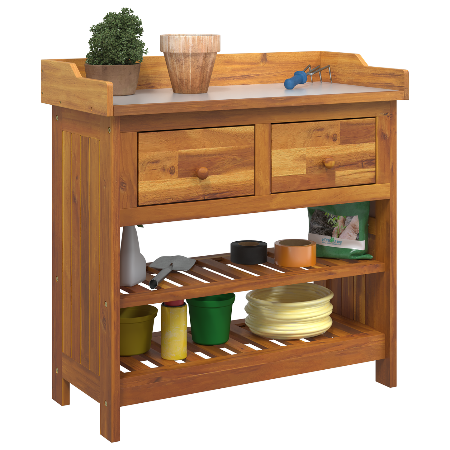 Hageskap med skuff Naturlig 78 x 36,5 x 78cm Solid akasietre