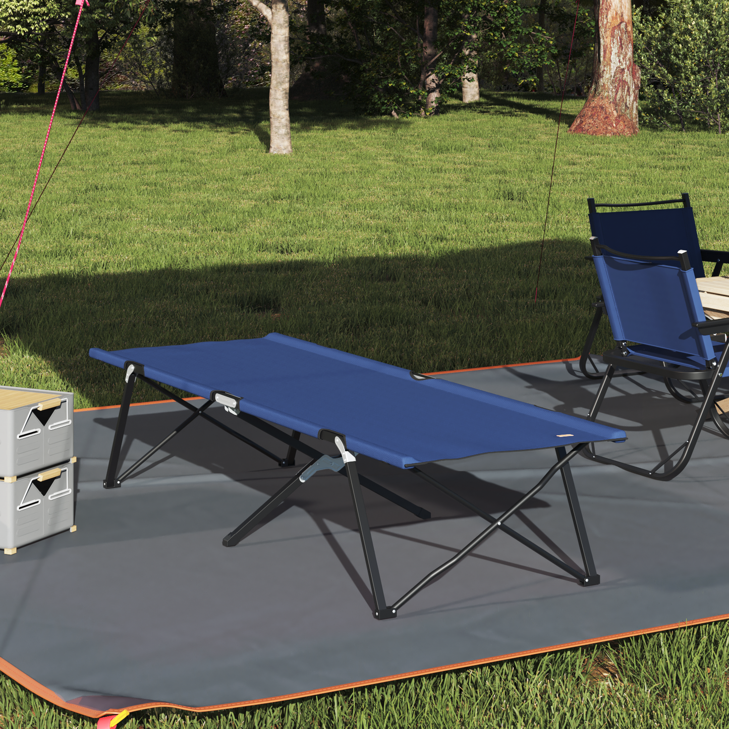 Sammenleggbar camping seng Blå 206 x 76 x 74 cm Oxford og Stål