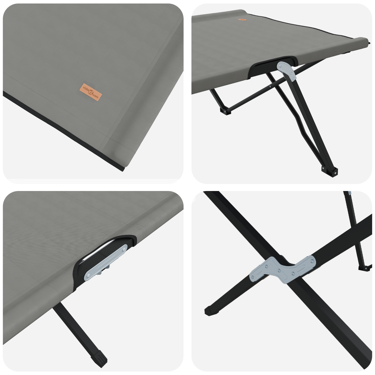 Sammenleggbar camping seng 2 pcs Grå 206 x 76 x 74 cm