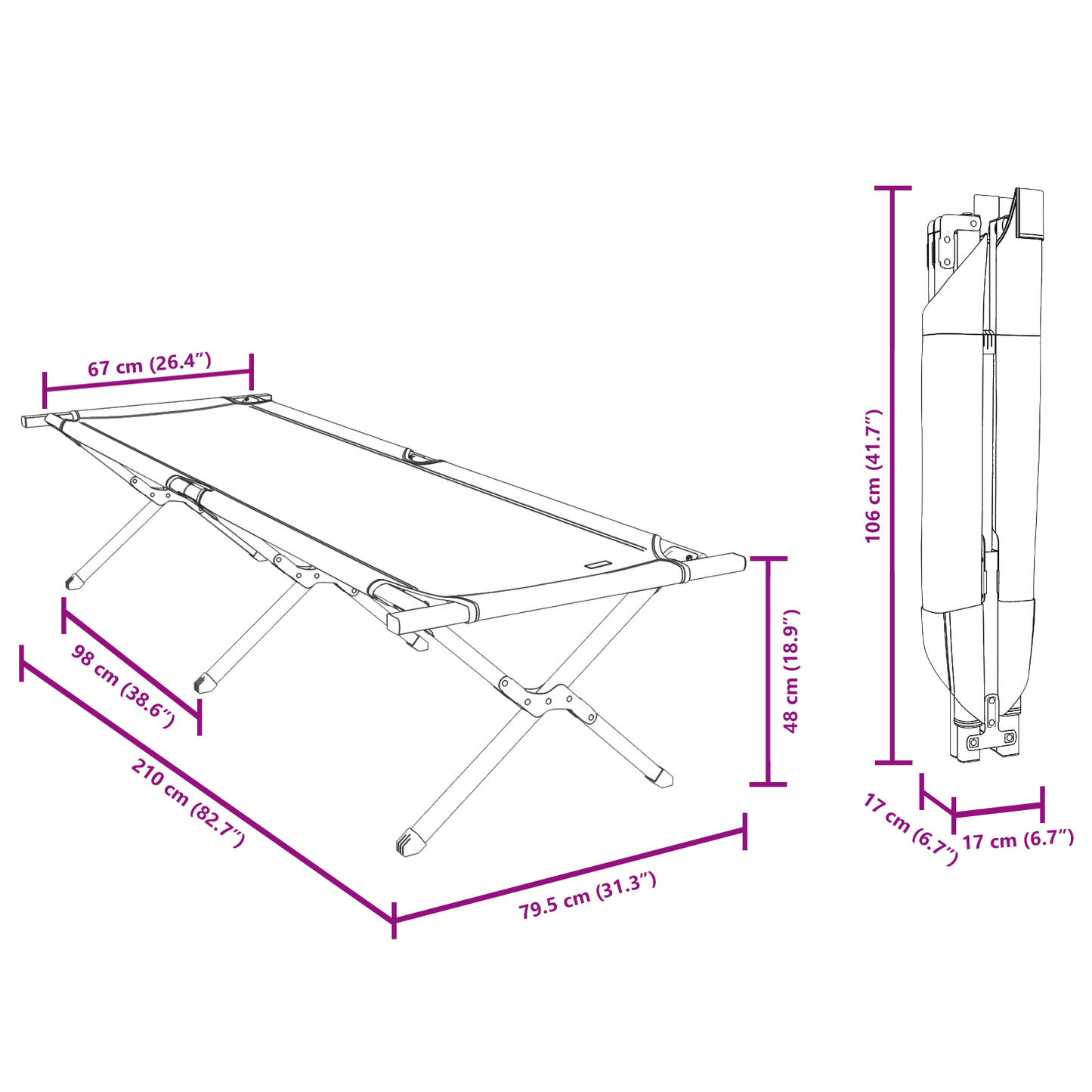 Sammenleggbar camping seng Blad 2 pcs Skog 210 x 80 x 46 cm