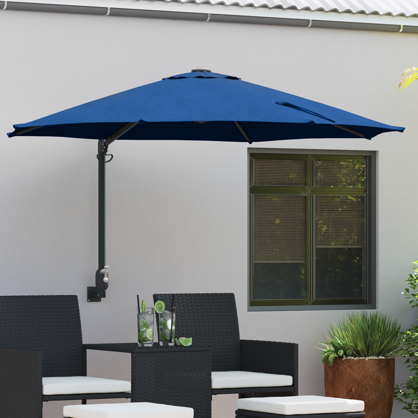 Hageparasol 248 x 248 x 148 cm Polyester og stål Azurblå