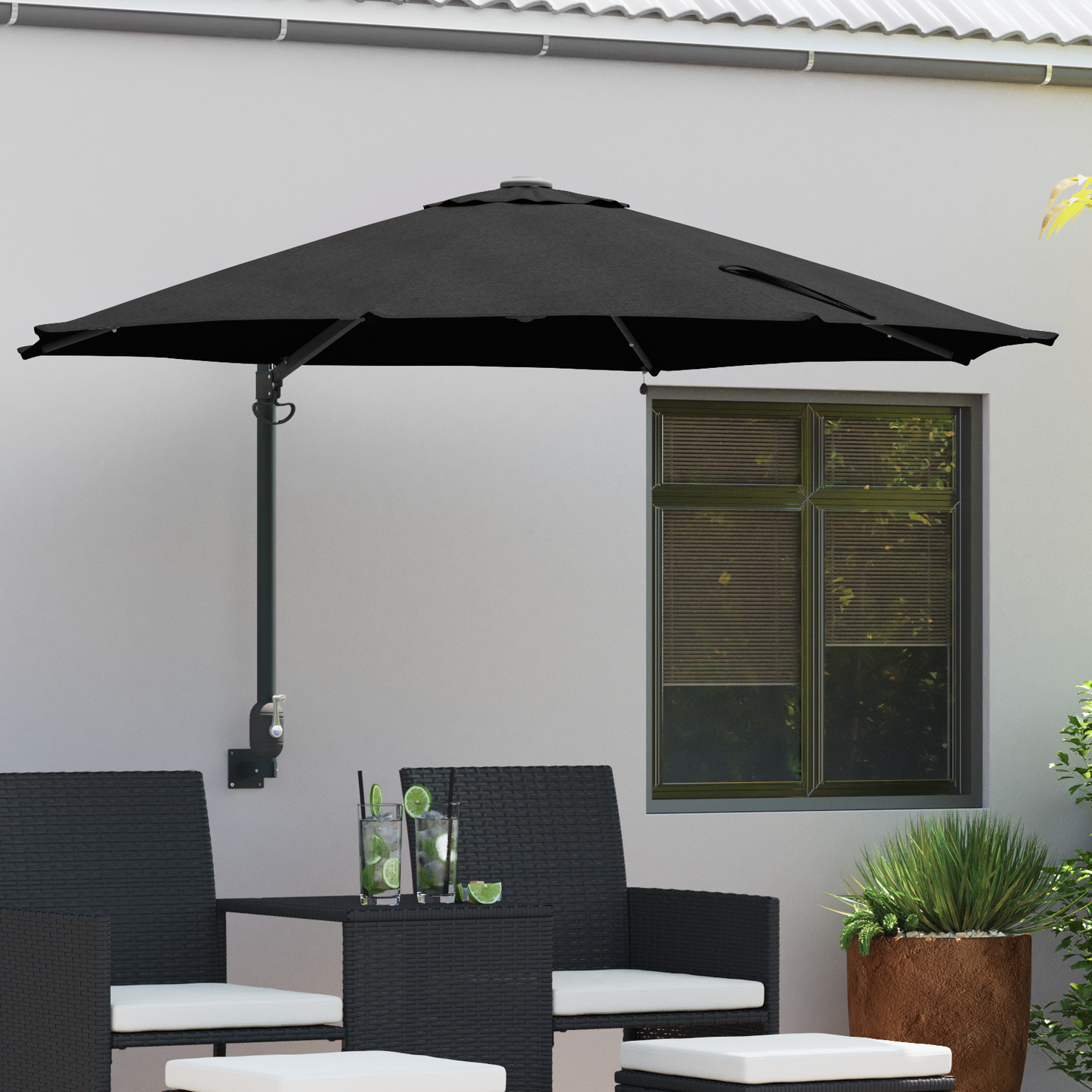 Hageparasol Svart 248 x 248 x 148 cm Polyester og stål