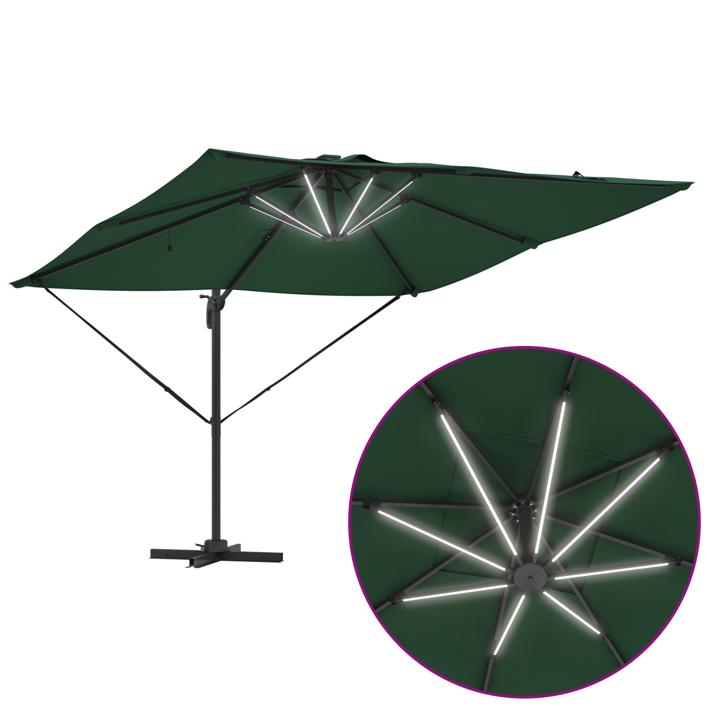 Parasoll grønn 286 x 284 x 270 cm Aluminium og polyester