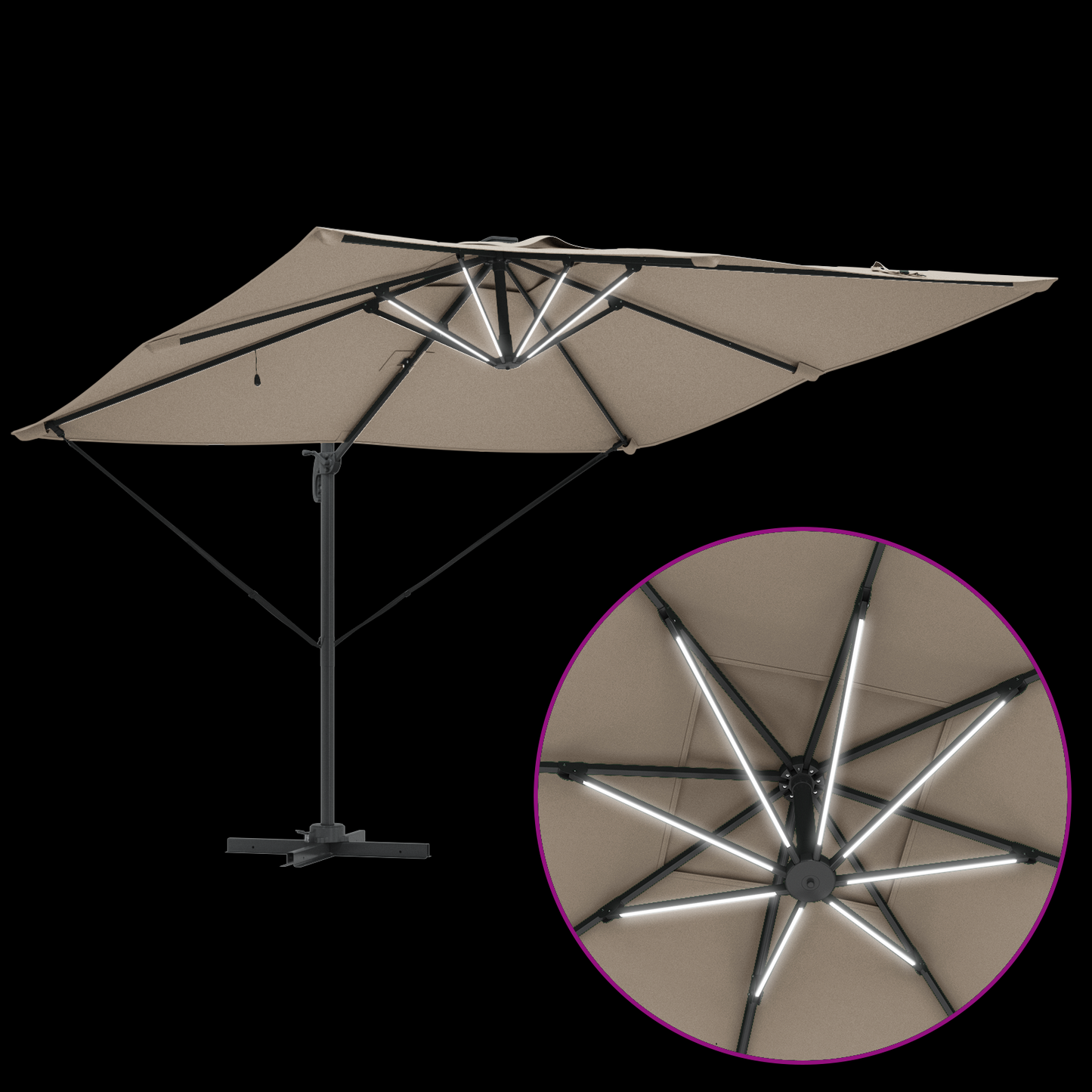 Parasoll Gråbrun 286 x 284 x 270 cm Aluminium og polyester