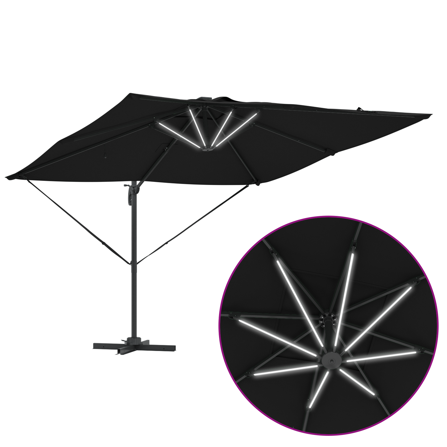 Parasoll Svart 286 x 284 x 270 cm Aluminium og polyester