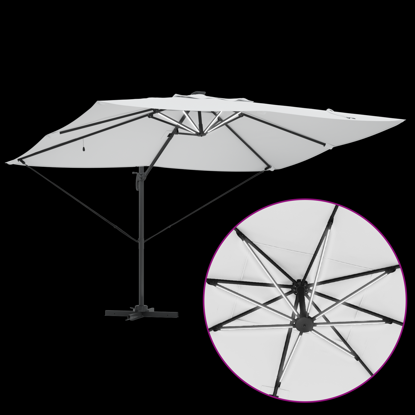 Parasoll med lås sand 352 x 251 x 265 cm Polyester og aluminium